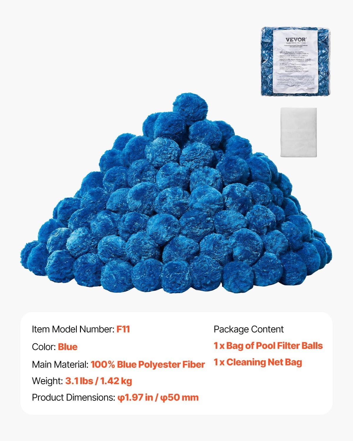 image:imageVEVOR Pool Filter Balls for Sand Filter 46 lbs Filter Balls Replace Pool Filter Sand Reusable Polyester Fiber Filter Media Balls with Wash Bag for Swimming Pool Above Ground Pool Aquarium TankBlue
