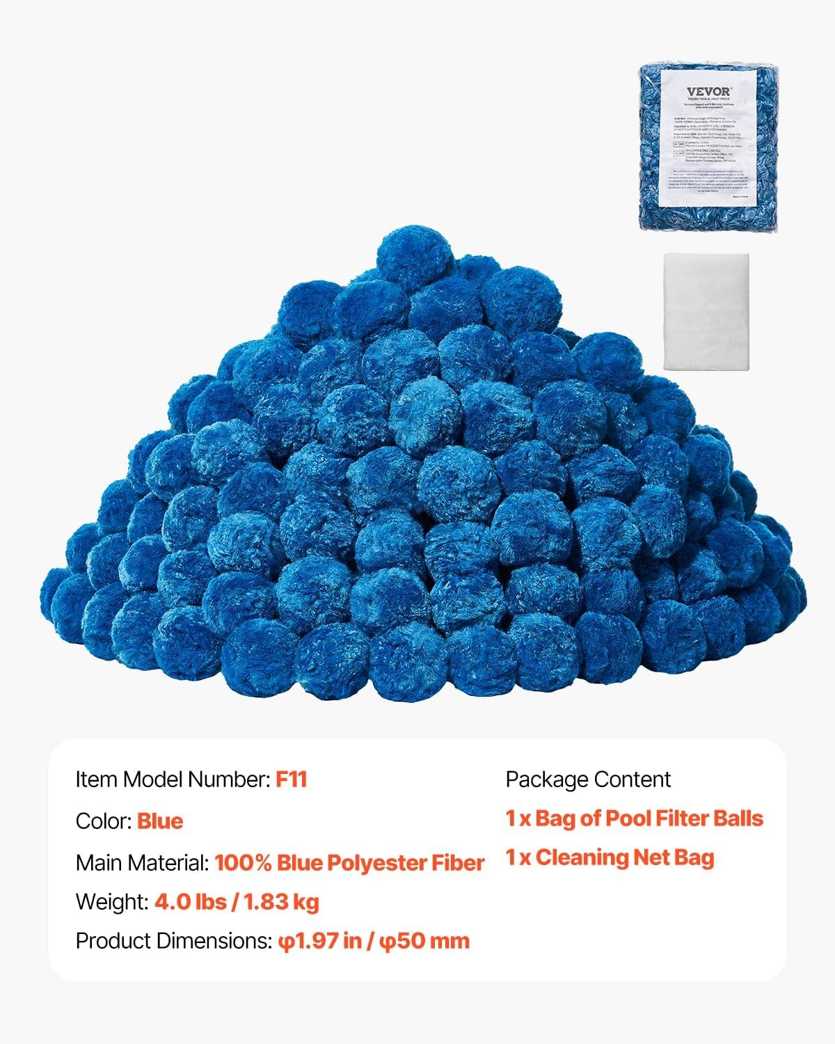image:imageVEVOR Pool Filter Balls for Sand Filter 46 lbs Filter Balls Replace Pool Filter Sand Reusable Polyester Fiber Filter Media Balls with Wash Bag for Swimming Pool Above Ground Pool Aquarium TankBlue