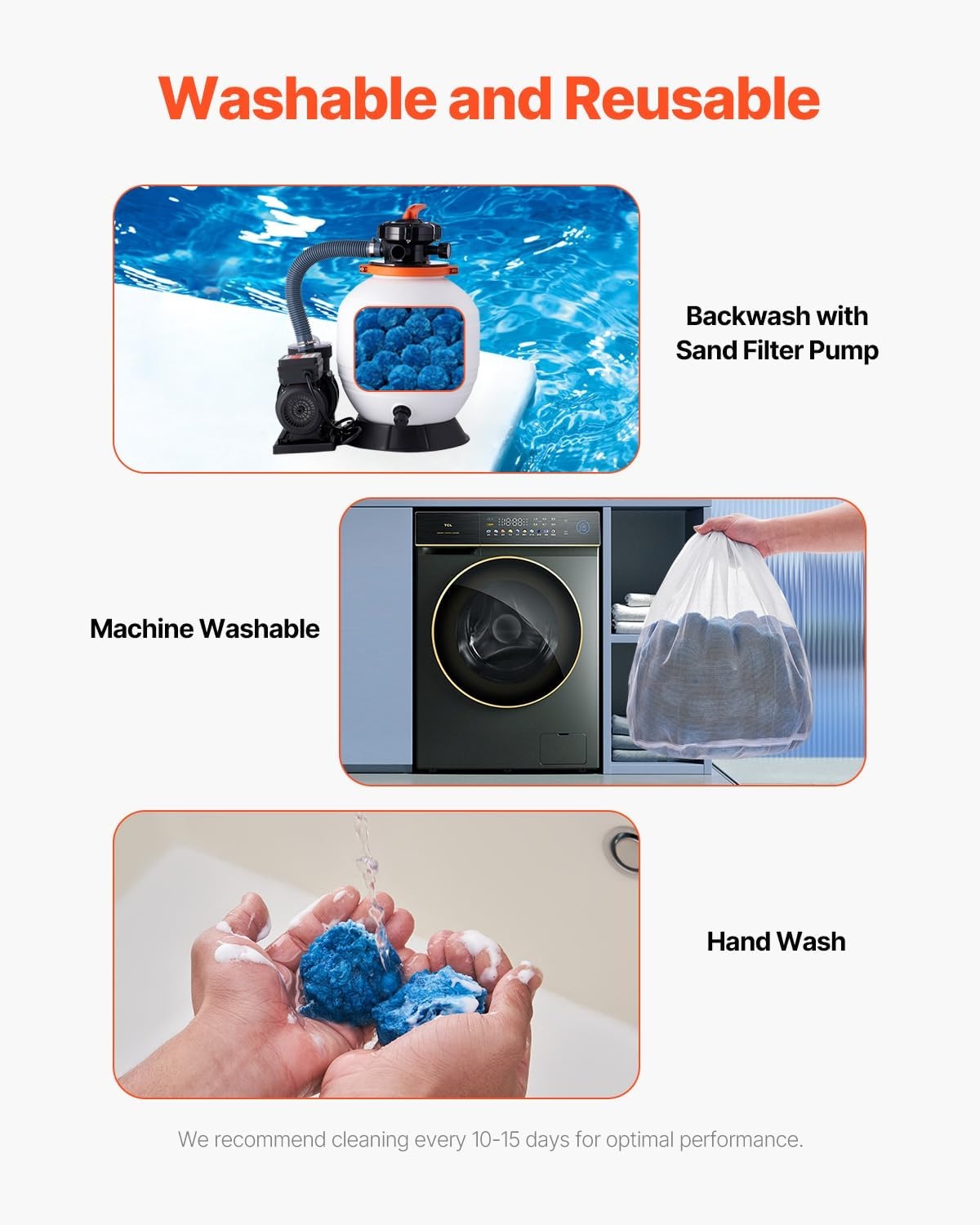 image:imageVEVOR Pool Filter Balls for Sand Filter 46 lbs Filter Balls Replace Pool Filter Sand Reusable Polyester Fiber Filter Media Balls with Wash Bag for Swimming Pool Above Ground Pool Aquarium TankBlue