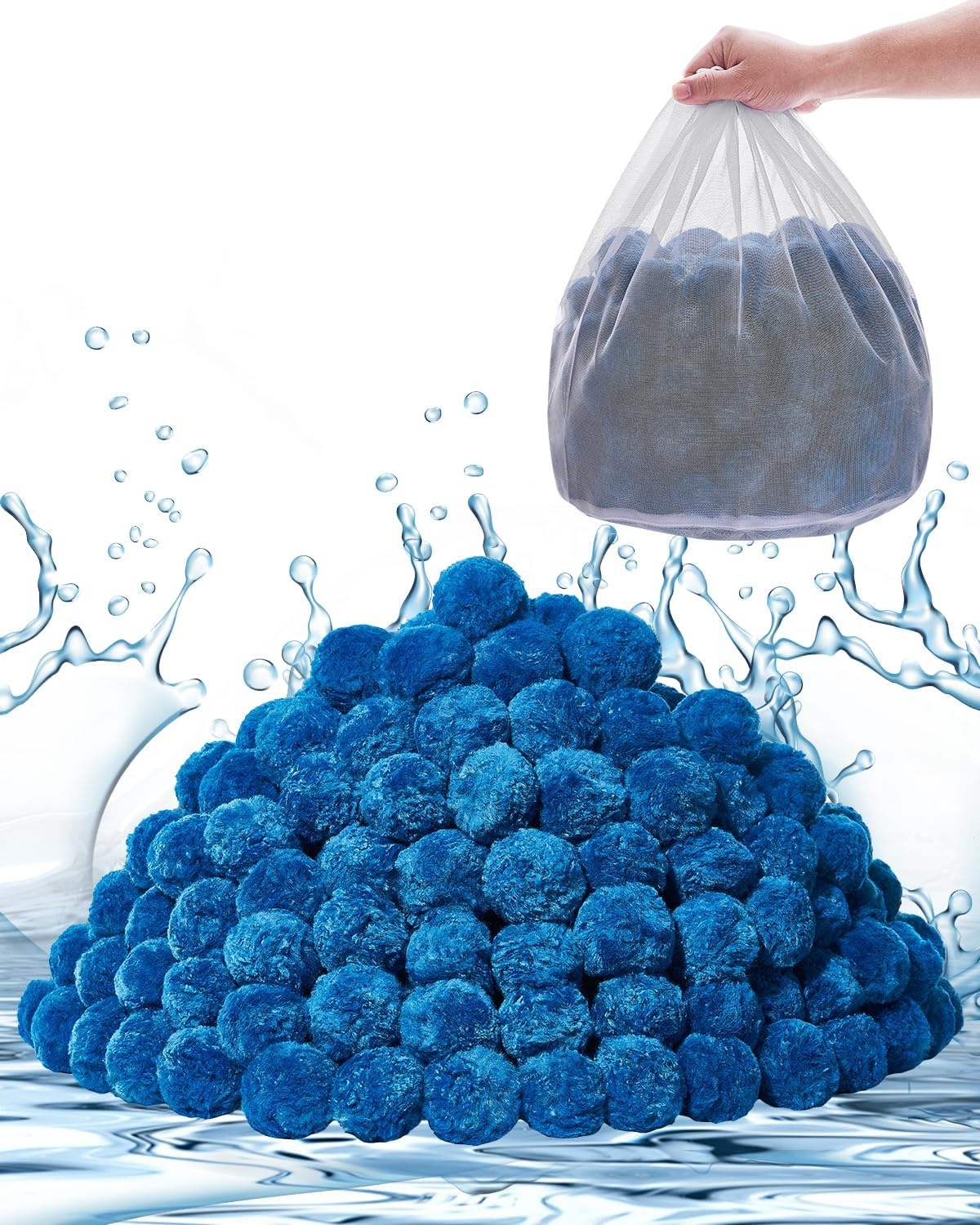 image:imageVEVOR Pool Filter Balls for Sand Filter 46 lbs Filter Balls Replace Pool Filter Sand Reusable Polyester Fiber Filter Media Balls with Wash Bag for Swimming Pool Above Ground Pool Aquarium TankBlue