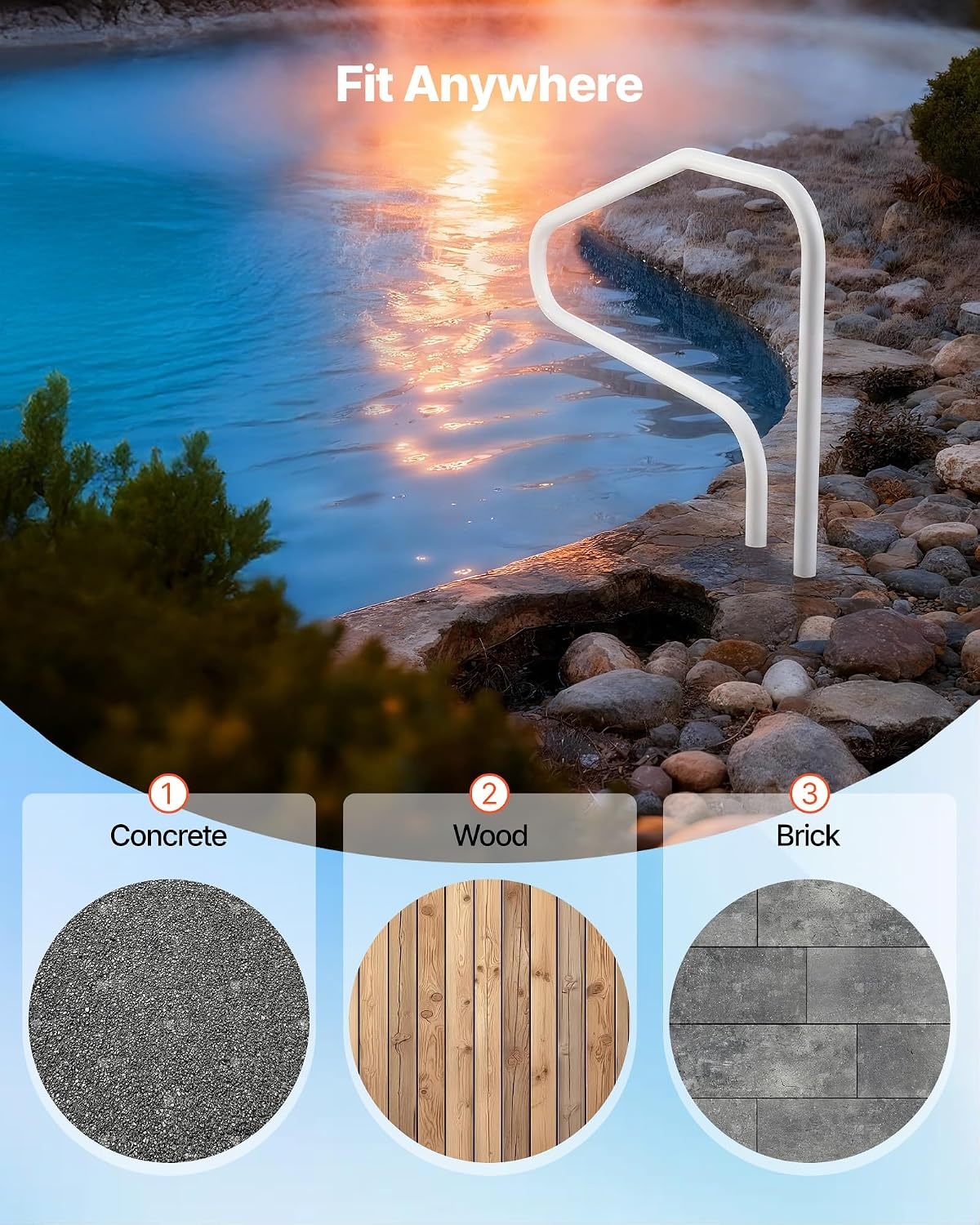 image:imageVEVOR Pool Rail 54x36 Pool Railing 304 Stainless Steel 250LBS Load Capacity Silver Rustproof Pool Handrail Humanized Swimming Pool Handrail with Blue Grip Cover amp M8 Drill Bit amp SelfTaping Screws48x32 Inch