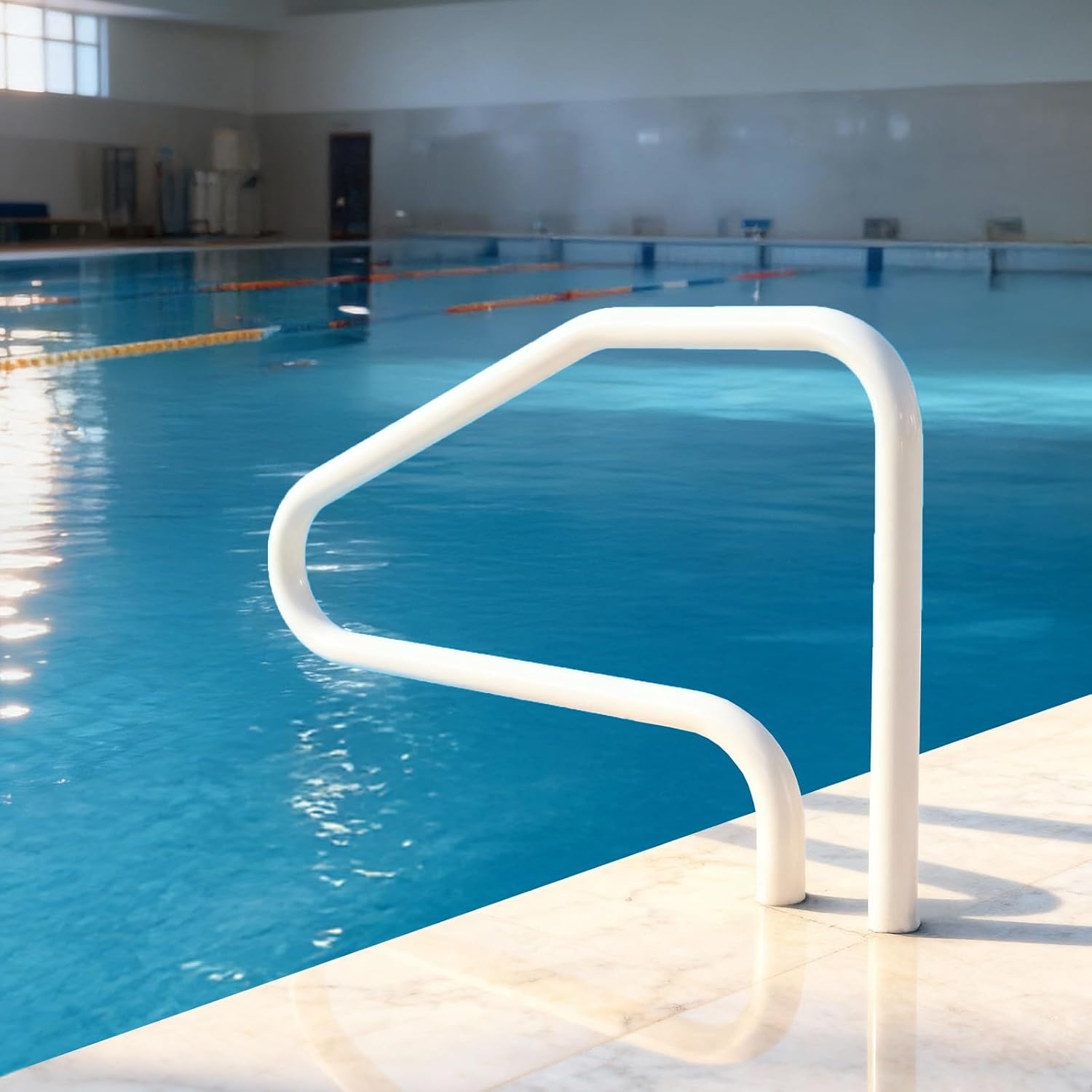 image:imageVEVOR Pool Rail 54x36 Pool Railing 304 Stainless Steel 250LBS Load Capacity Silver Rustproof Pool Handrail Humanized Swimming Pool Handrail with Blue Grip Cover amp M8 Drill Bit amp SelfTaping Screws48x32 Inch