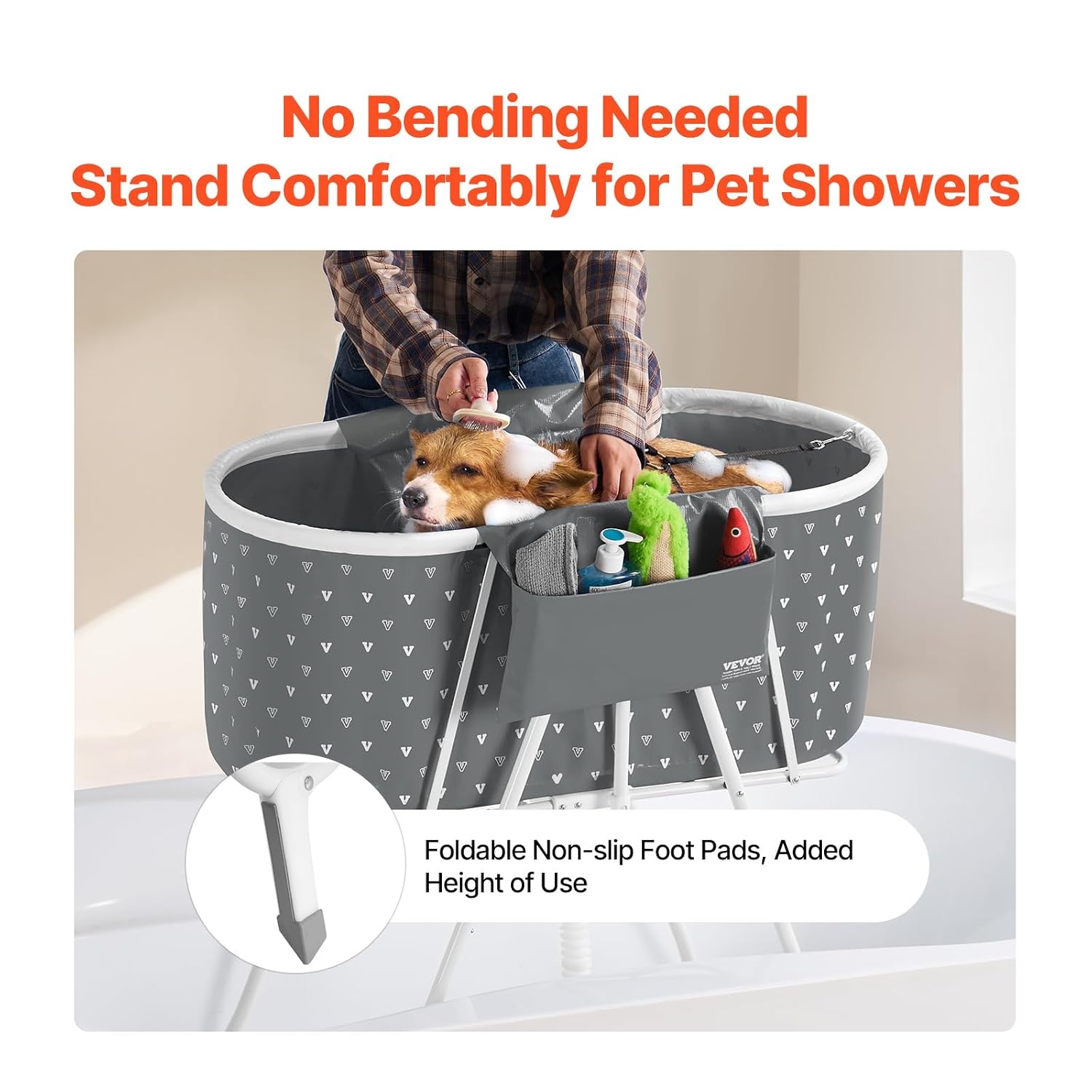image:imageVEVOR Portable Dog Bathtub Elevated amp Foldable SpaceSaving Pet Shower Station with Efficient Drainage Bathing Tub for Washing amp Grooming Small and Medium Size Dogs and Cats Indoor amp Outdoor GreyLight Grey