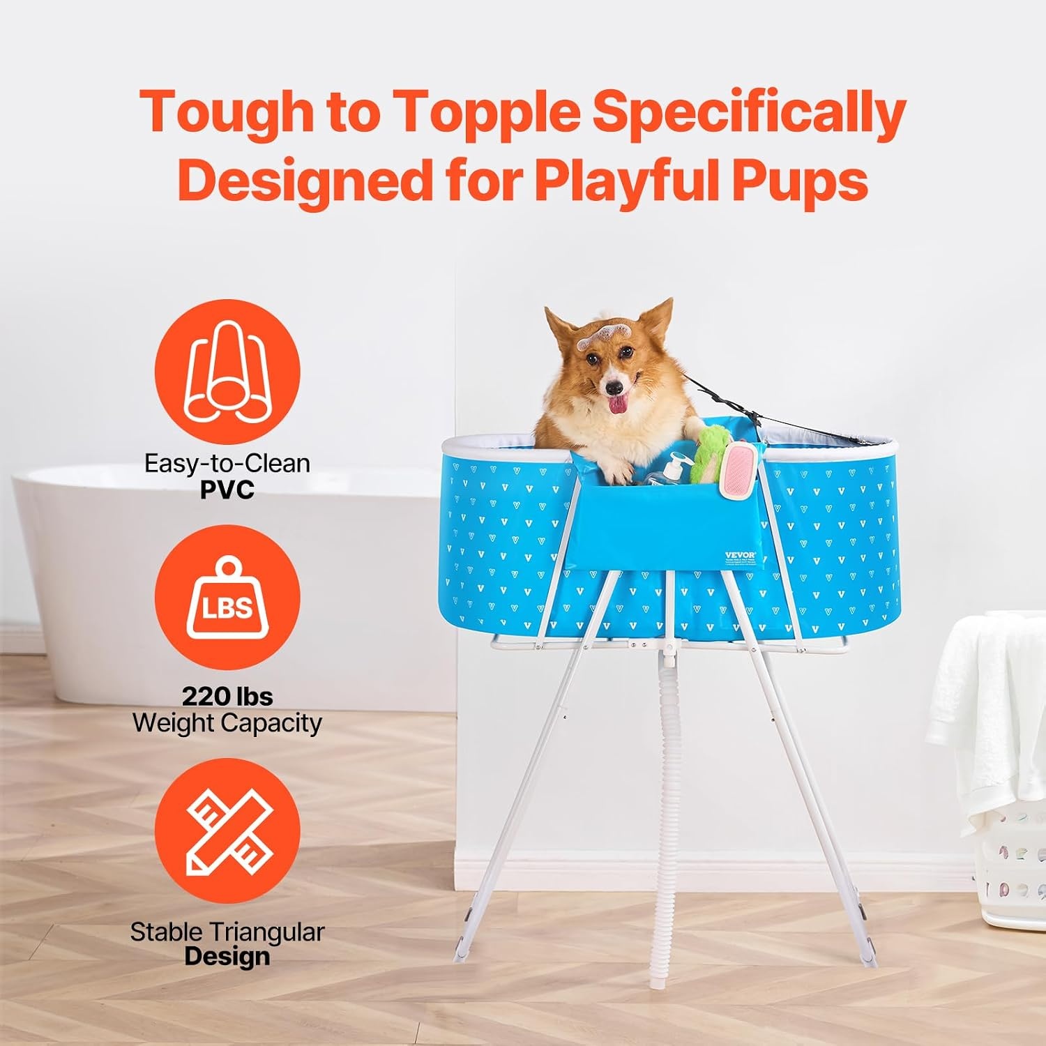 image:imageVEVOR Portable Dog Bathtub Elevated amp Foldable SpaceSaving Pet Shower Station with Efficient Drainage Bathing Tub for Washing amp Grooming Small and Medium Size Dogs and Cats Indoor amp Outdoor GreyLight Blue