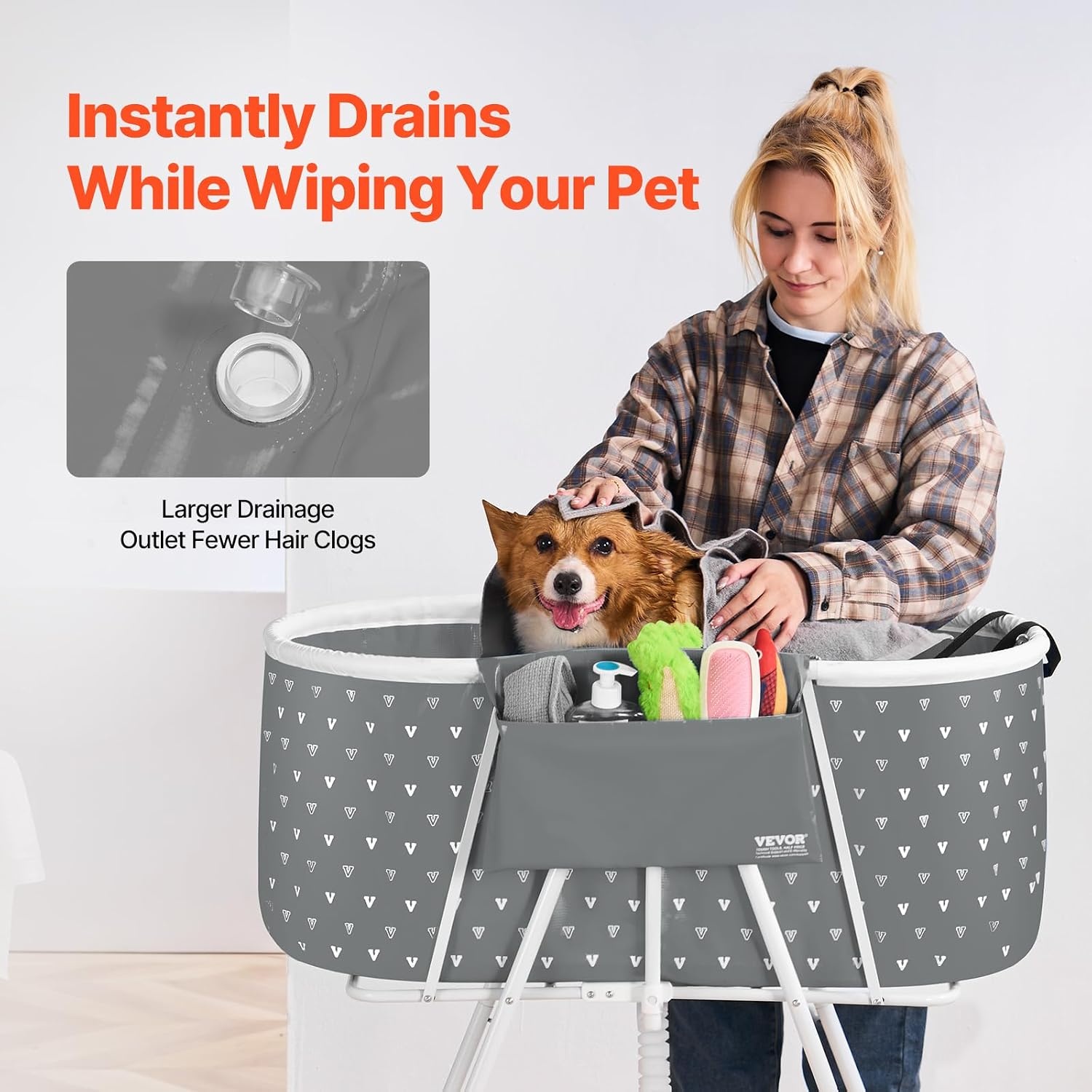 image:imageVEVOR Portable Dog Bathtub Elevated amp Foldable SpaceSaving Pet Shower Station with Efficient Drainage Bathing Tub for Washing amp Grooming Small and Medium Size Dogs and Cats Indoor amp Outdoor GreyLight Grey