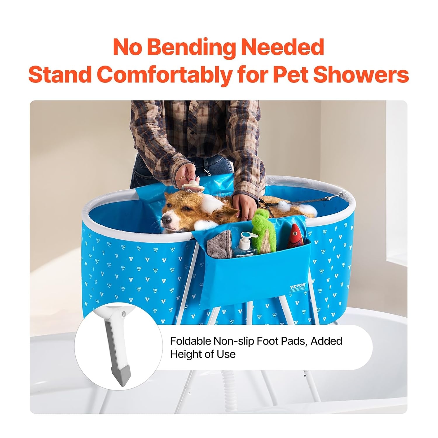 image:imageVEVOR Portable Dog Bathtub Elevated amp Foldable SpaceSaving Pet Shower Station with Efficient Drainage Bathing Tub for Washing amp Grooming Small and Medium Size Dogs and Cats Indoor amp Outdoor GreyLight Blue