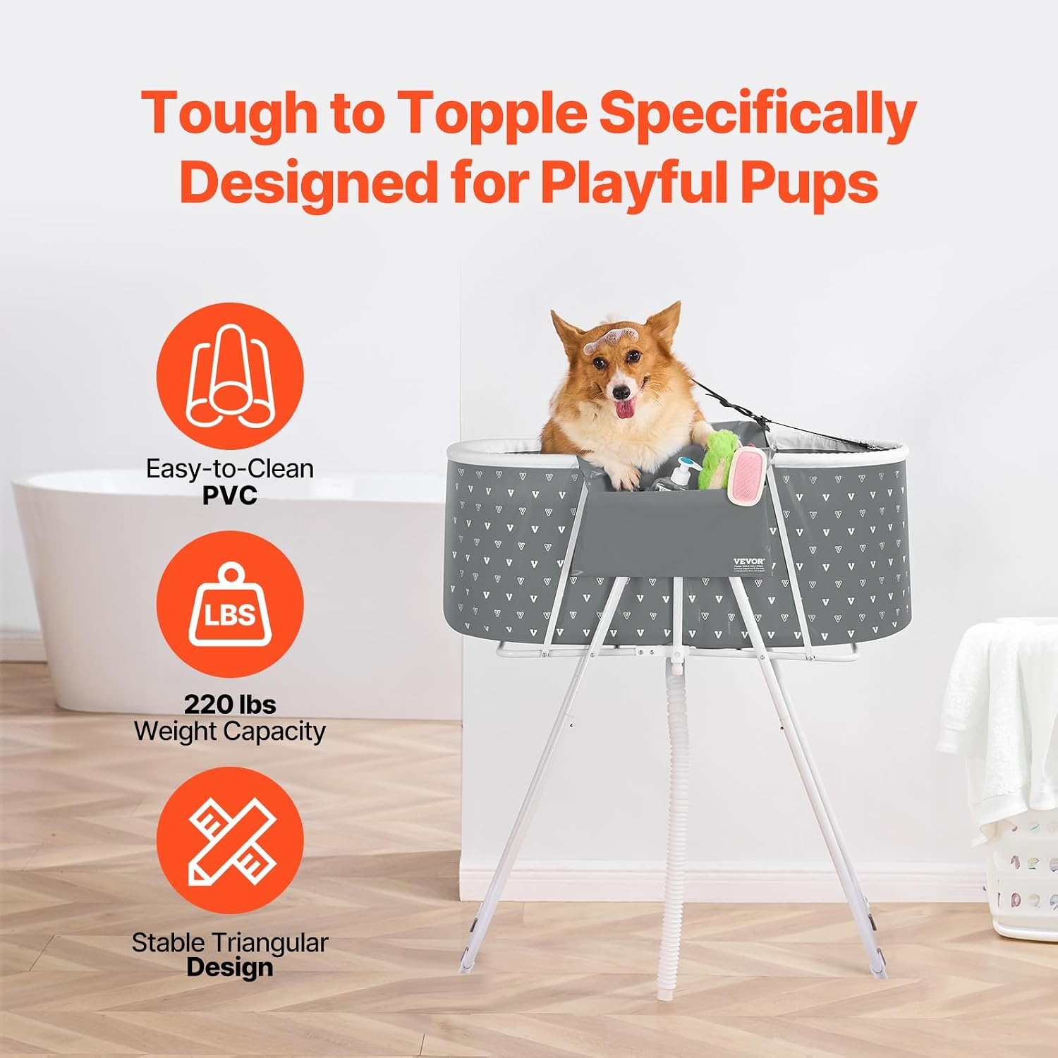 image:imageVEVOR Portable Dog Bathtub Elevated amp Foldable SpaceSaving Pet Shower Station with Efficient Drainage Bathing Tub for Washing amp Grooming Small and Medium Size Dogs and Cats Indoor amp Outdoor GreyLight Grey