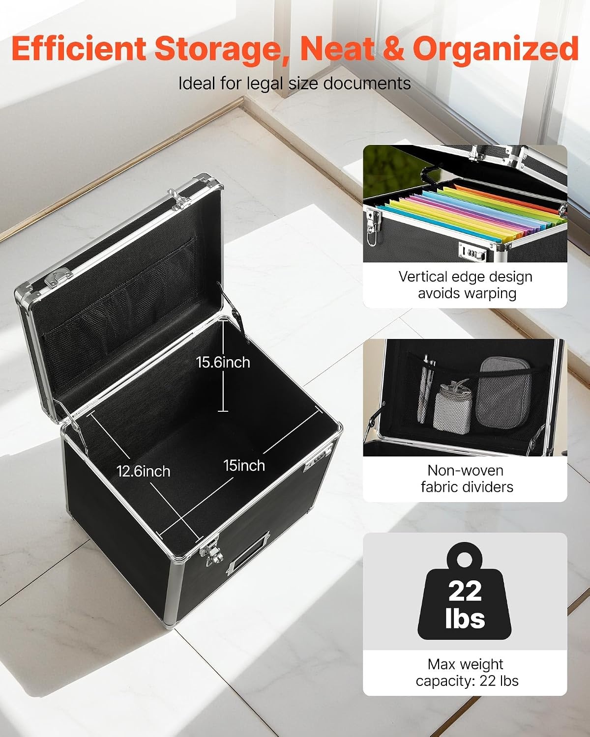 image:imageVEVOR Portable File Storage Box 156 x 126 x 15 inch Internal Chest Size Locking Mobile Business Case with Telescopic Handle Hand pull File Case for Office Home Offices Hospitals Banks