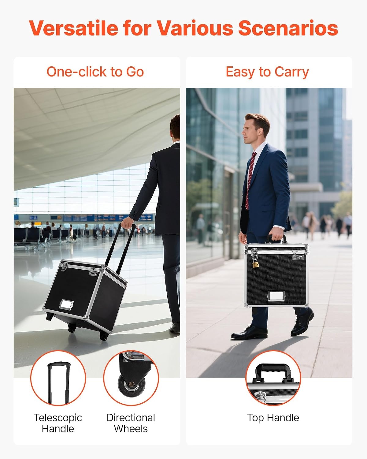 image:imageVEVOR Portable File Storage Box 156 x 126 x 15 inch Internal Chest Size Locking Mobile Business Case with Telescopic Handle Hand pull File Case for Office Home Offices Hospitals Banks
