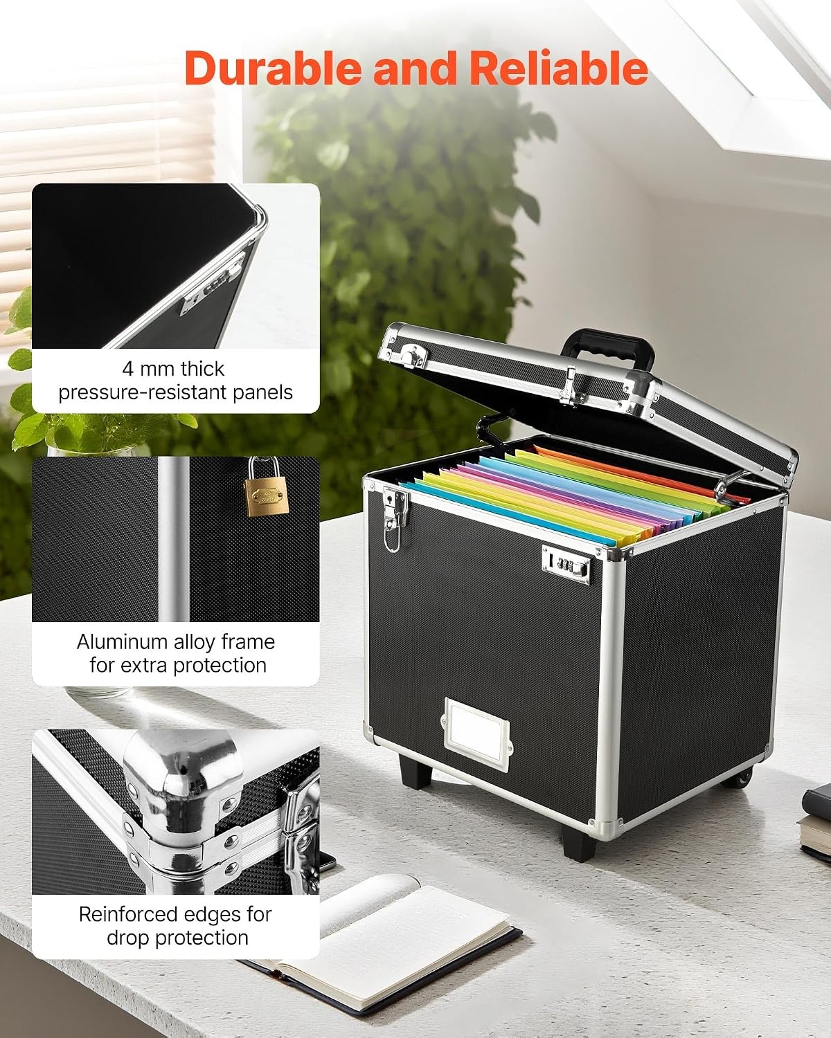 image:imageVEVOR Portable File Storage Box 156 x 126 x 15 inch Internal Chest Size Locking Mobile Business Case with Telescopic Handle Hand pull File Case for Office Home Offices Hospitals Banks