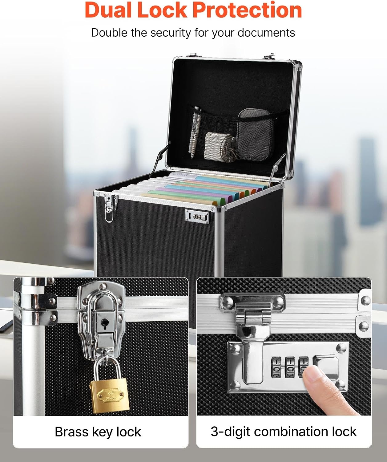 image:imageVEVOR Portable File Storage Box 156 x 126 x 15 inch Internal Chest Size Locking Mobile Business Case with Telescopic Handle Hand pull File Case for Office Home Offices Hospitals Banks