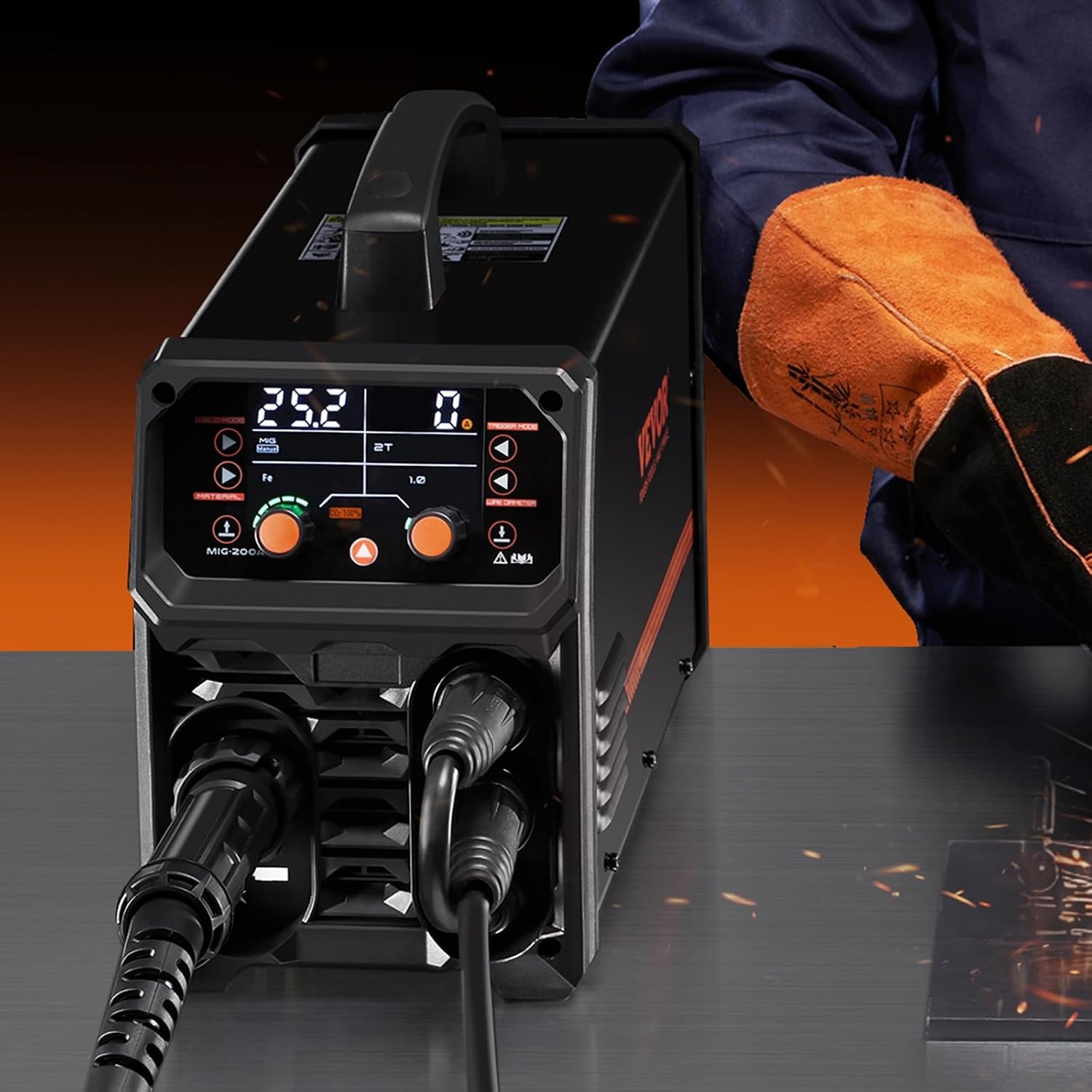 image:imageVEVOR Pro MIG Welder 250A Pluse Mig Welding Machine 5in1 Synergic Welder Machine MIG PluseGas MIGFlux Core MIGStickLift TIG 110V220V Dual Voltage Aluminum Mig Welder with LCD Screen Display200 A
