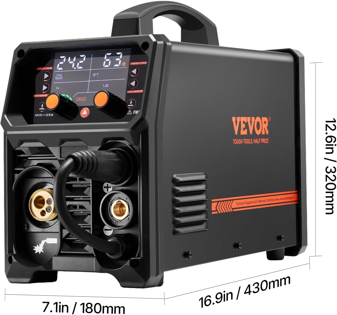 image:imageVEVOR Pro MIG Welder 250A Pluse Mig Welding Machine 5in1 Synergic Welder Machine MIG PluseGas MIGFlux Core MIGStickLift TIG 110V220V Dual Voltage Aluminum Mig Welder with LCD Screen Display169 x 71 x 126 in