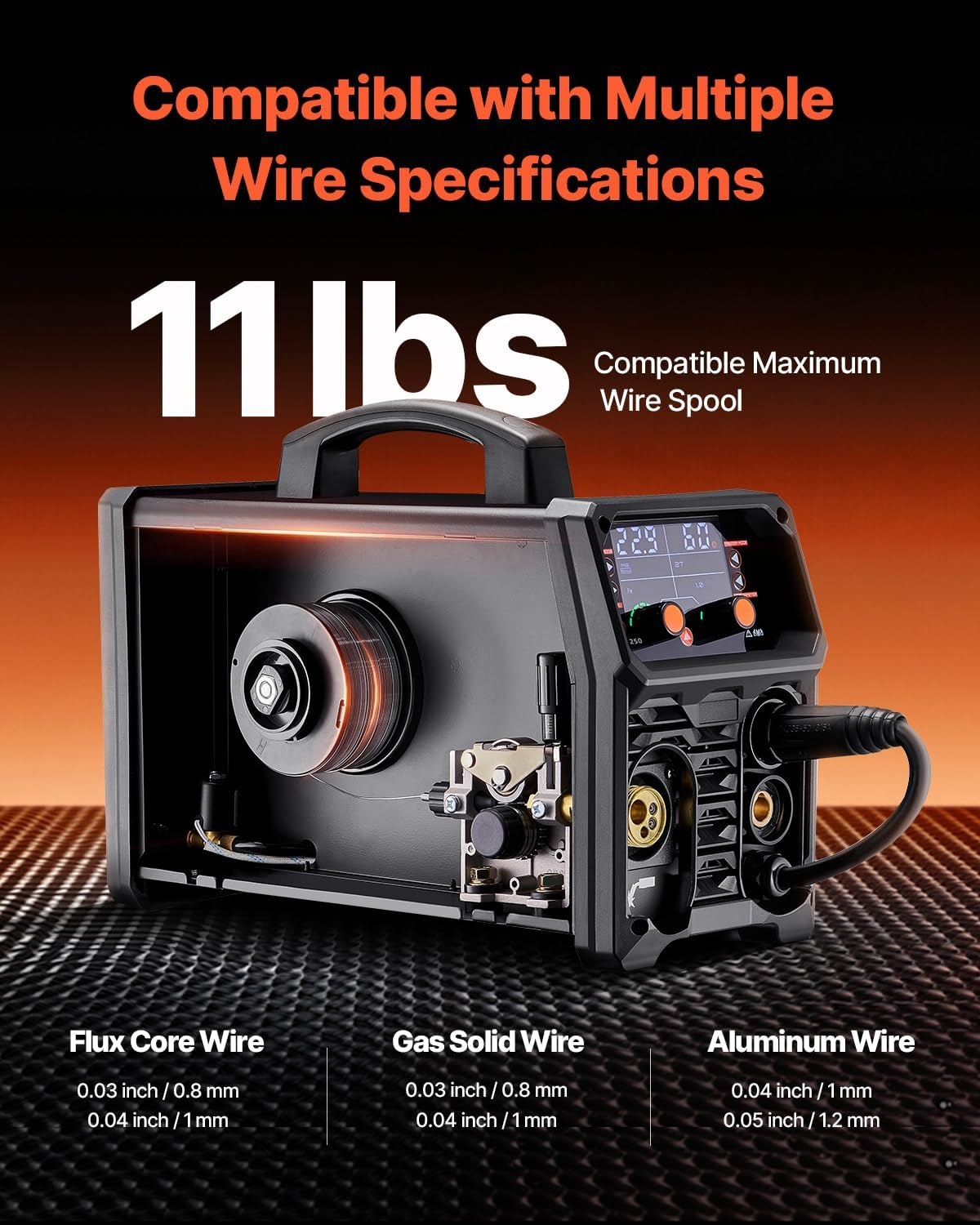 image:imageVEVOR Pro MIG Welder 250A Pluse Mig Welding Machine 5in1 Synergic Welder Machine MIG PluseGas MIGFlux Core MIGStickLift TIG 110V220V Dual Voltage Aluminum Mig Welder with LCD Screen Display169 x 71 x 126 in