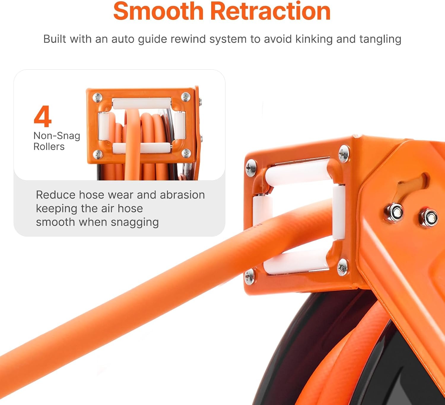image:imageVEVOR Retractable Air Hose Reel 12 IN x 50 FT Hybrid Air Hose Max 300PSI Air Compressor Hose Reel AutoRewind with 5FT Lead in CeilingWall Mount Heavy Duty Single Arm Steel Reel 12 NPT FittingSingle Arm