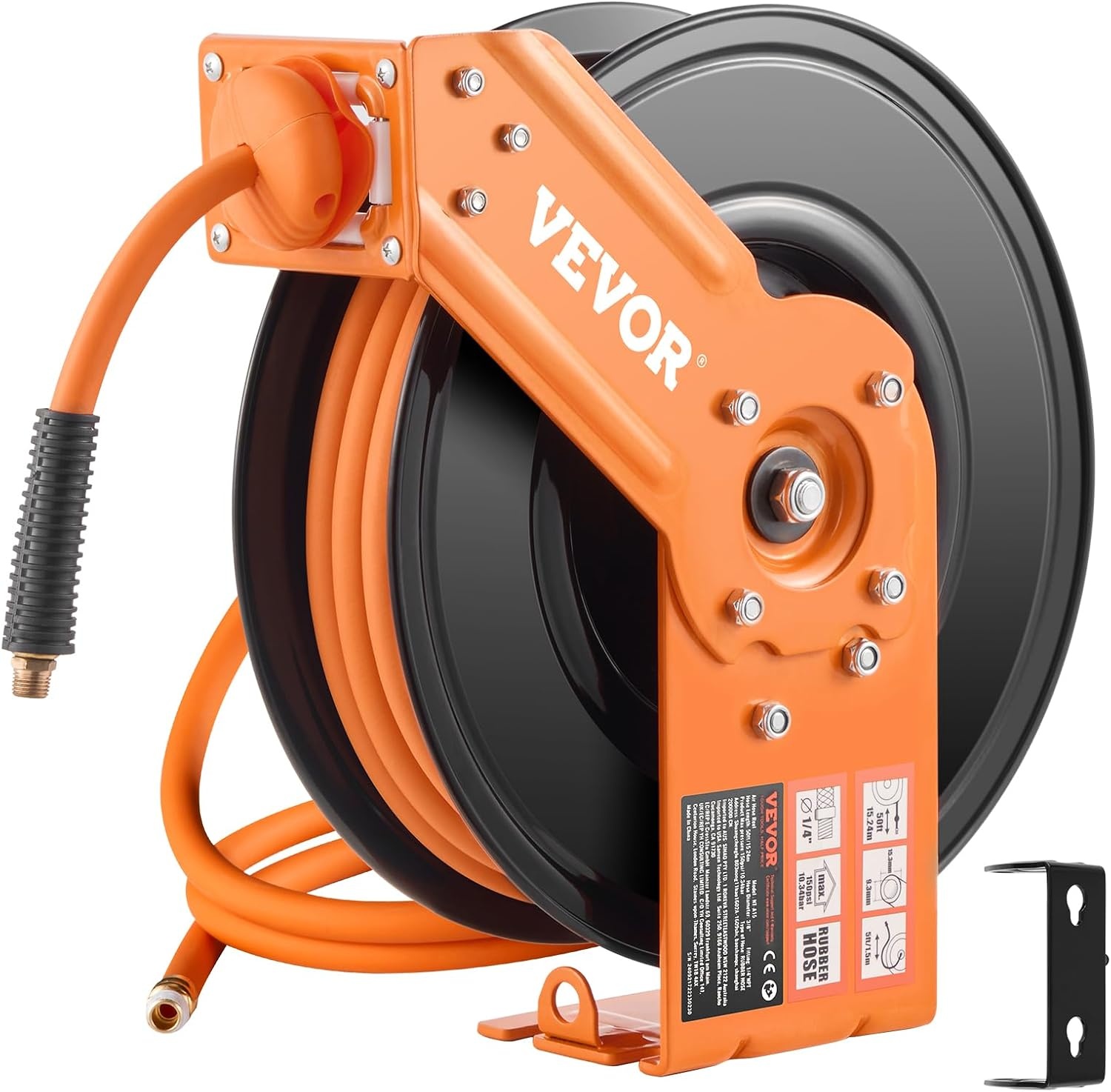 image:imageVEVOR Retractable Air Hose Reel 12 Inch x 65 FT Rubber Air Hose Max 300PSI Auto Rewind AirCompressor Hoses Reel with 5 ft Lead in CeilingWall Mount for Garage Workshops38IN x 50FT