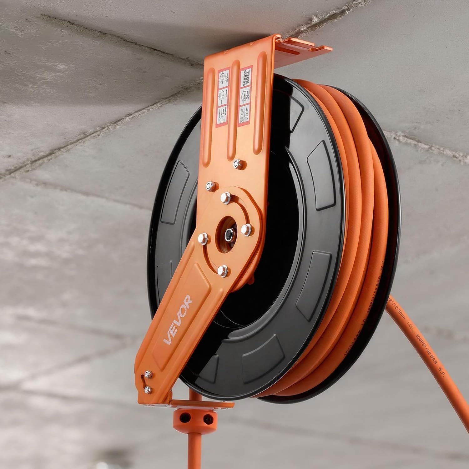 image:imageVEVOR Retractable Air Hose Reel 12 Inch x 65 FT Rubber Air Hose Max 300PSI Auto Rewind AirCompressor Hoses Reel with 5 ft Lead in CeilingWall Mount for Garage Workshops12IN x 50FT