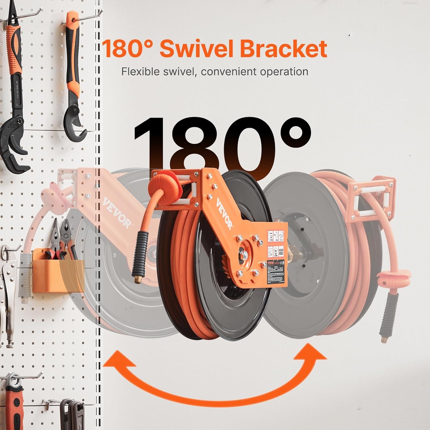 image:imageVEVOR Retractable Air Hose Reel 12 Inch x 65 FT Rubber Air Hose Max 300PSI Auto Rewind AirCompressor Hoses Reel with 5 ft Lead in CeilingWall Mount for Garage Workshops38IN x 50FT