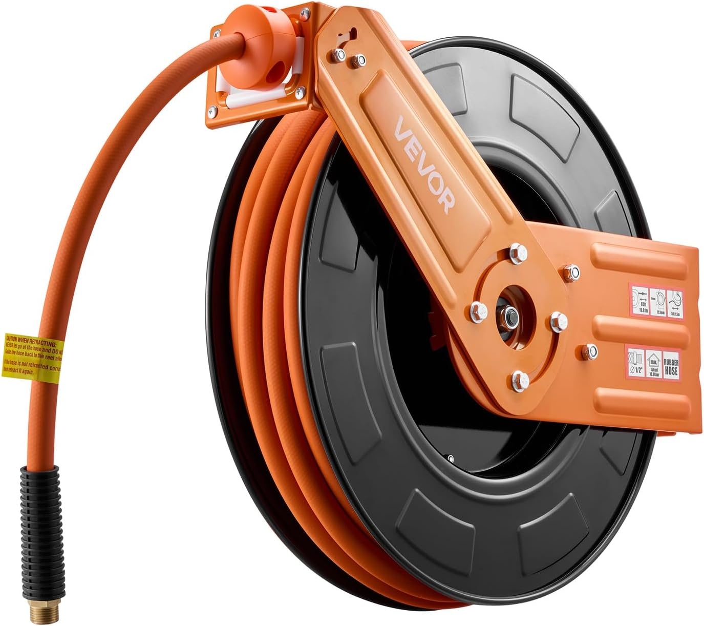 image:imageVEVOR Retractable Air Hose Reel 12 Inch x 65 FT Rubber Air Hose Max 300PSI Auto Rewind AirCompressor Hoses Reel with 5 ft Lead in CeilingWall Mount for Garage Workshops12IN x 50FT