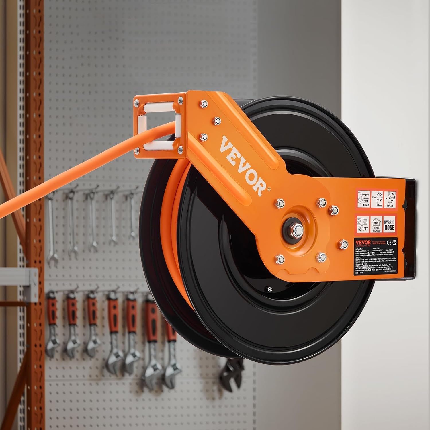image:imageVEVOR Retractable Air Hose Reel 12 Inch x 65 FT Rubber Air Hose Max 300PSI Auto Rewind AirCompressor Hoses Reel with 5 ft Lead in CeilingWall Mount for Garage Workshops38IN x 50FT