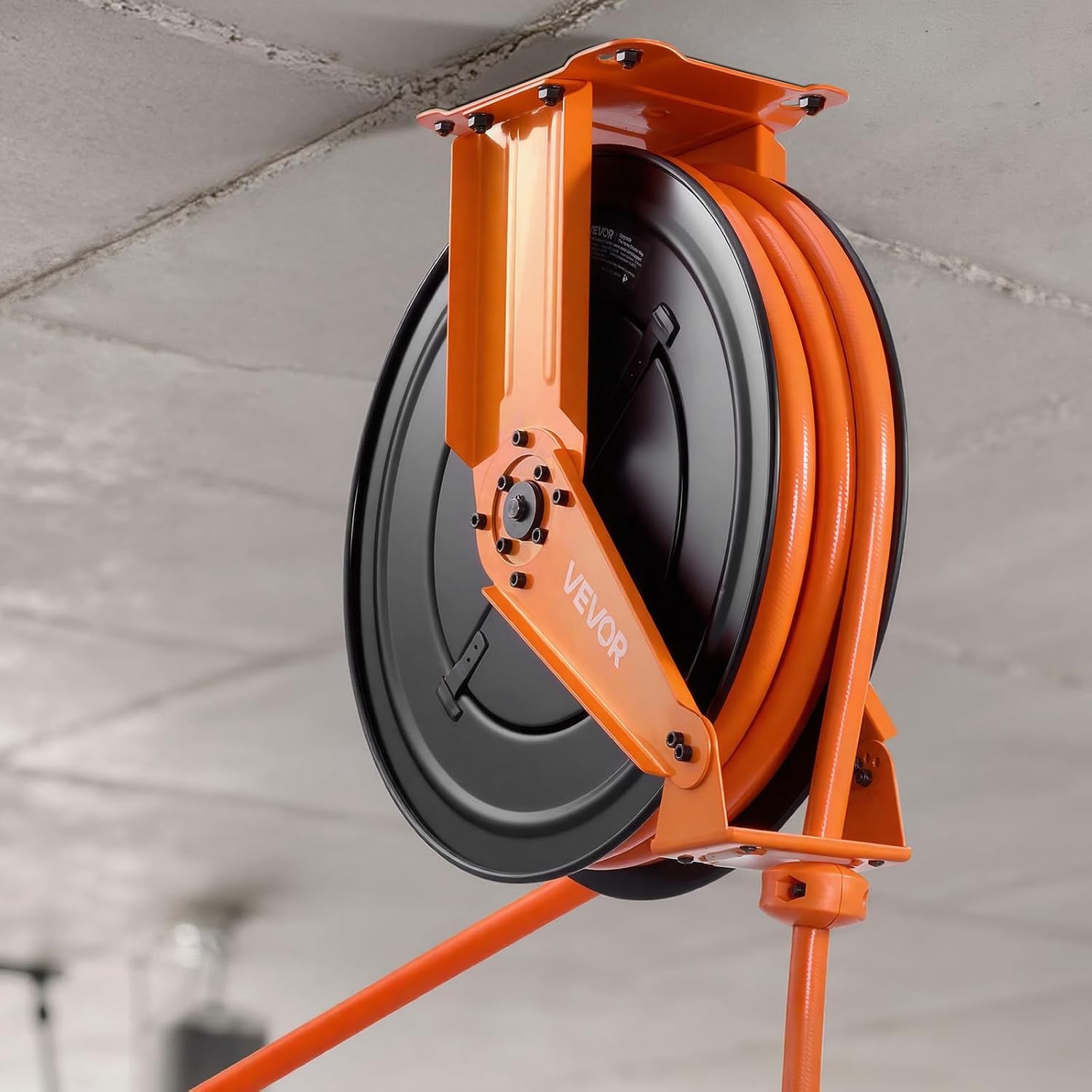 image:imageVEVOR Retractable Air Hose Reel 38 Inch x 50 FT Rubber Air Hose Max 300PSI Auto Rewind AirCompressor Hoses Reel with 5 ft Lead in CeilingWall Mount Heavy Duty Steel Double Arm34IN x 50FT