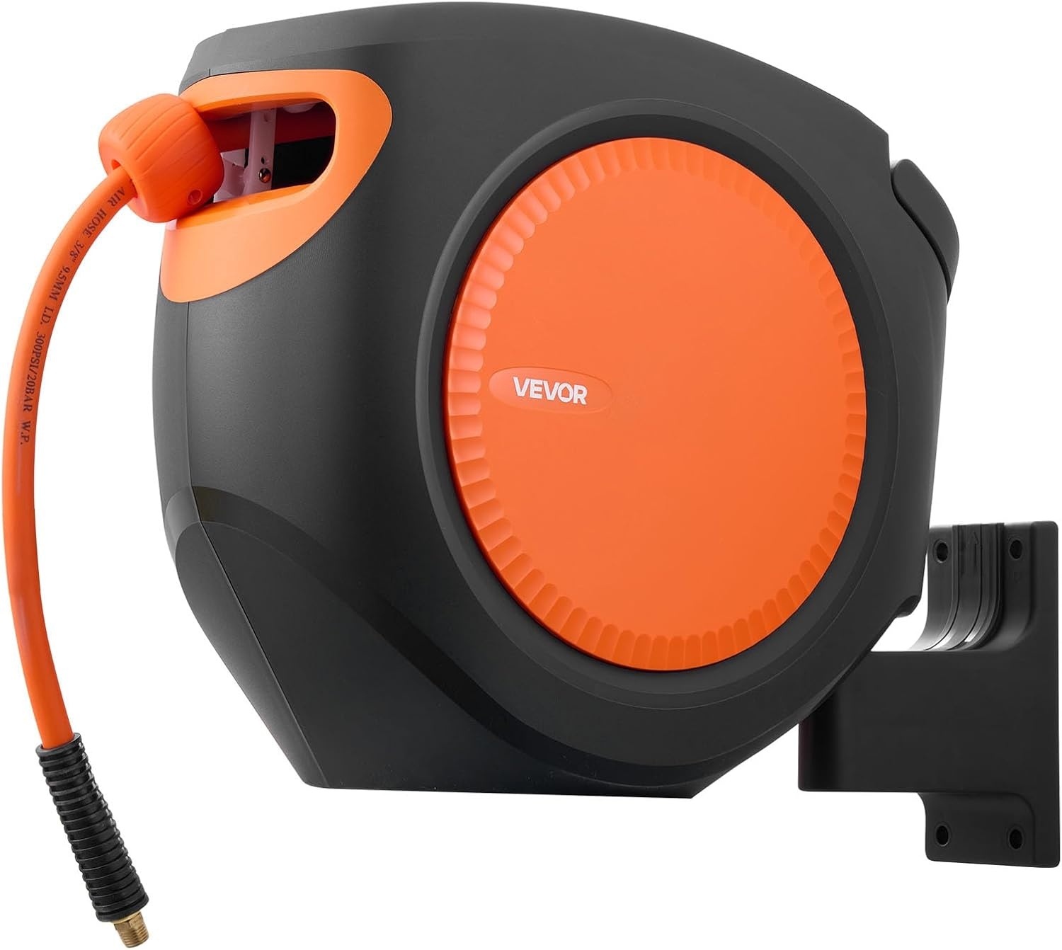 image:imageVEVOR Retractable Air Hose Reel 38IN x 65FT Hybrid Air Hose Max 300PSI Air Compressor Hose Reel AutoRewind with 66 FT Lead in CeilingWall Mount Enclosed PP Reel amp Builtin 180 Swivel Bracket38IN x 80FT