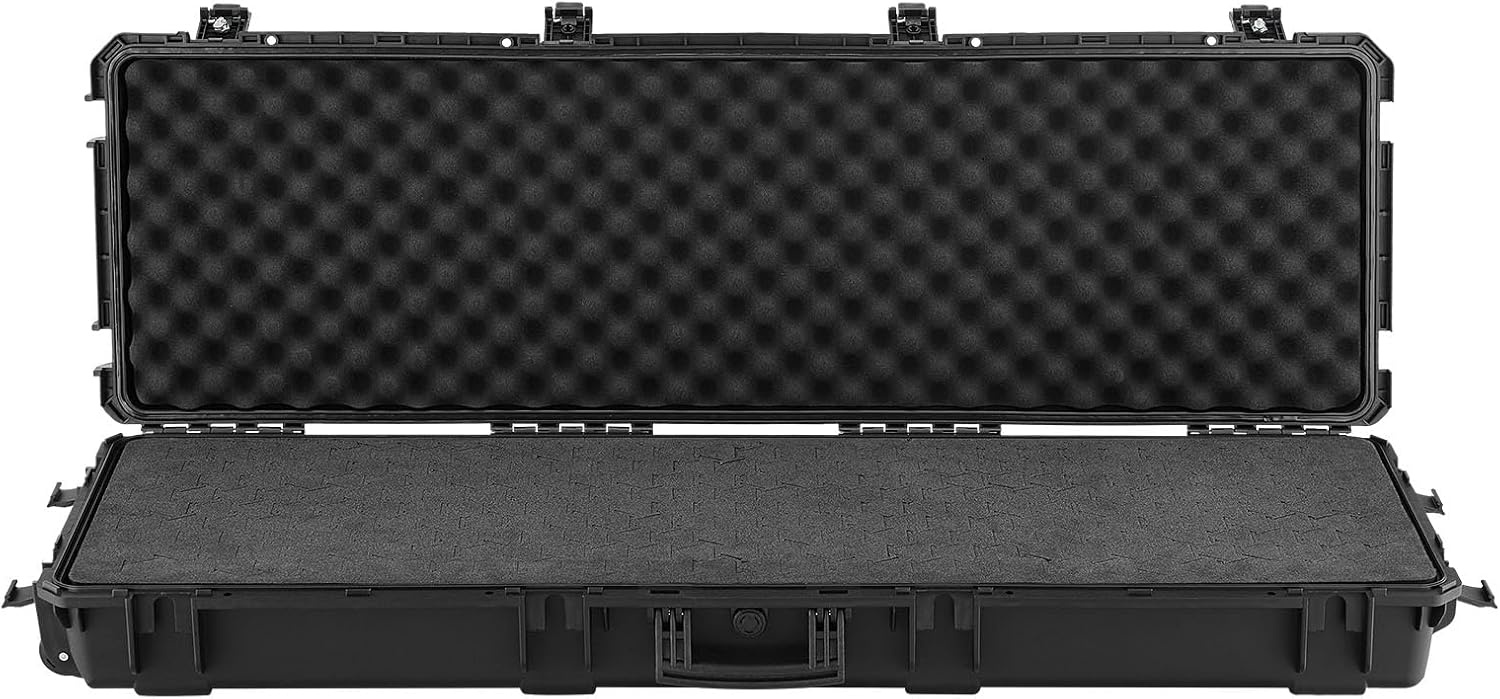 image:imageVEVOR Rifle Case Rifle Hard Case with 4 Layers Fullyprotective Foams Detachable XPE Foam 50 inch Lockable Gun Storage with Wheels IP67 Waterproof amp Dustproof for Rifle Shotgun Black