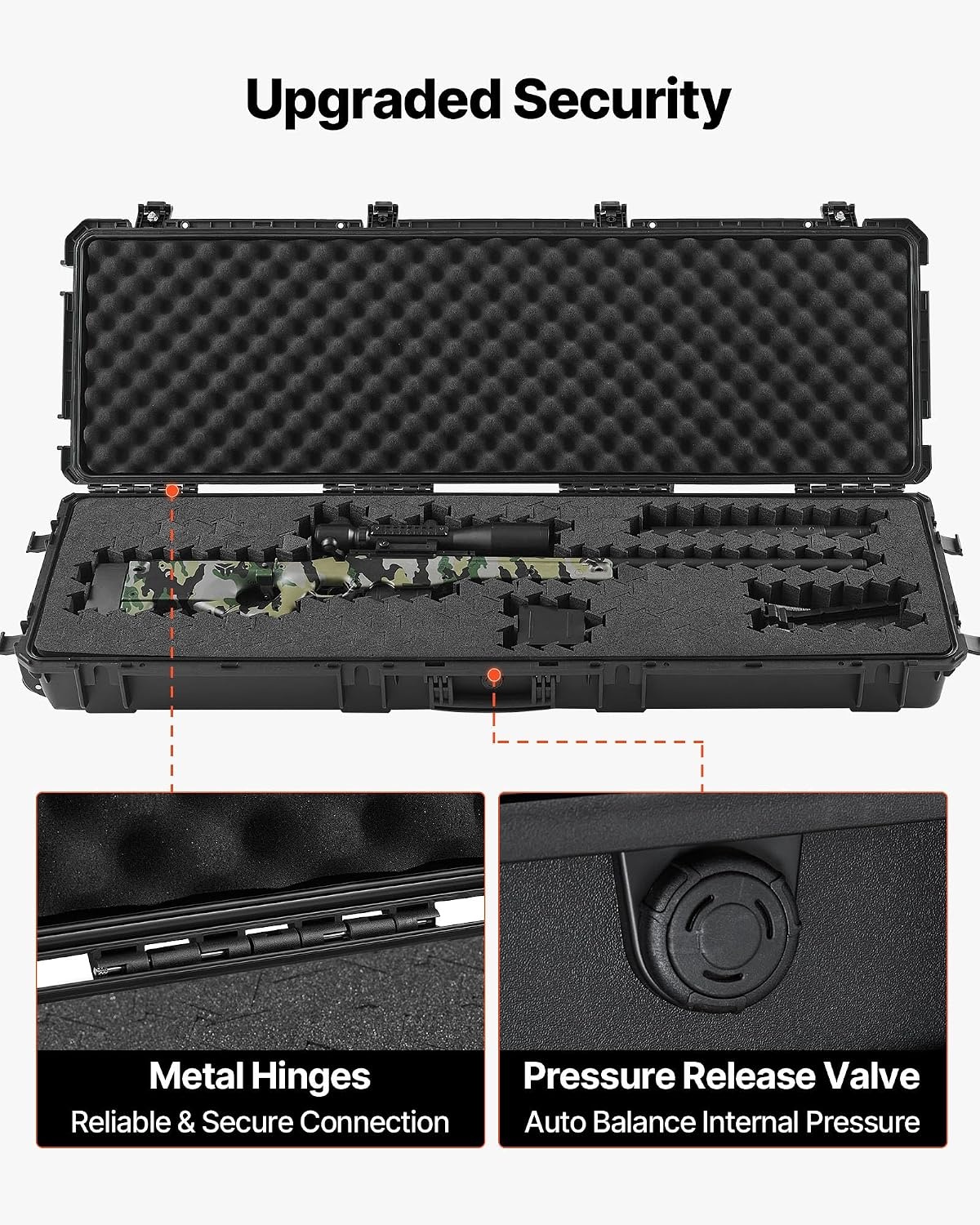 image:imageVEVOR Rifle Case Rifle Hard Case with 4 Layers Fullyprotective Foams Detachable XPE Foam 50 inch Lockable Gun Storage with Wheels IP67 Waterproof amp Dustproof for Rifle Shotgun Black