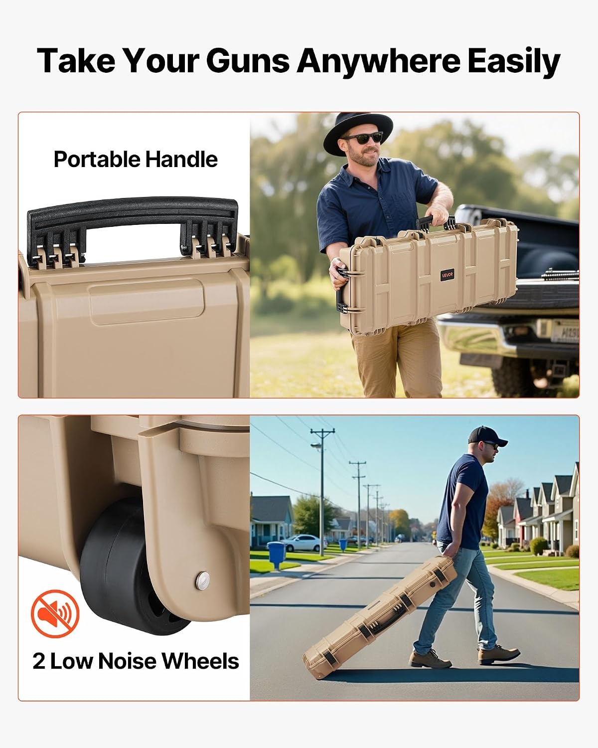 image:imageVEVOR Rifle Case Rifle Hard Case with 4 Layers Fullyprotective Foams Lockable Hard Gun Case with Wheels IP67 Waterproof amp Crushproof for Rifles or ShotgunsKhaki