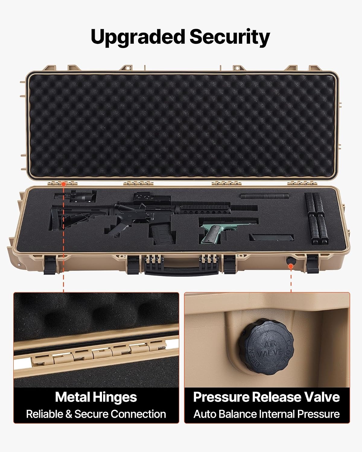 image:imageVEVOR Rifle Case Rifle Hard Case with 4 Layers Fullyprotective Foams Lockable Hard Gun Case with Wheels IP67 Waterproof amp Crushproof for Rifles or ShotgunsKhaki