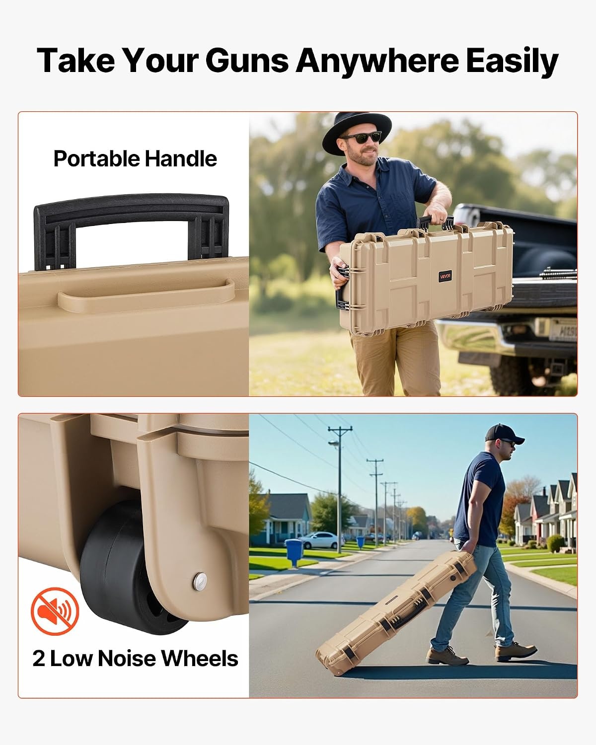 image:imageVEVOR Rifle Case Rifle Hard Case with 4 Layers Fullyprotective Foams Lockable Hard Gun Case with Wheels IP67 Waterproof amp Crushproof for Rifles or ShotgunsKhaki