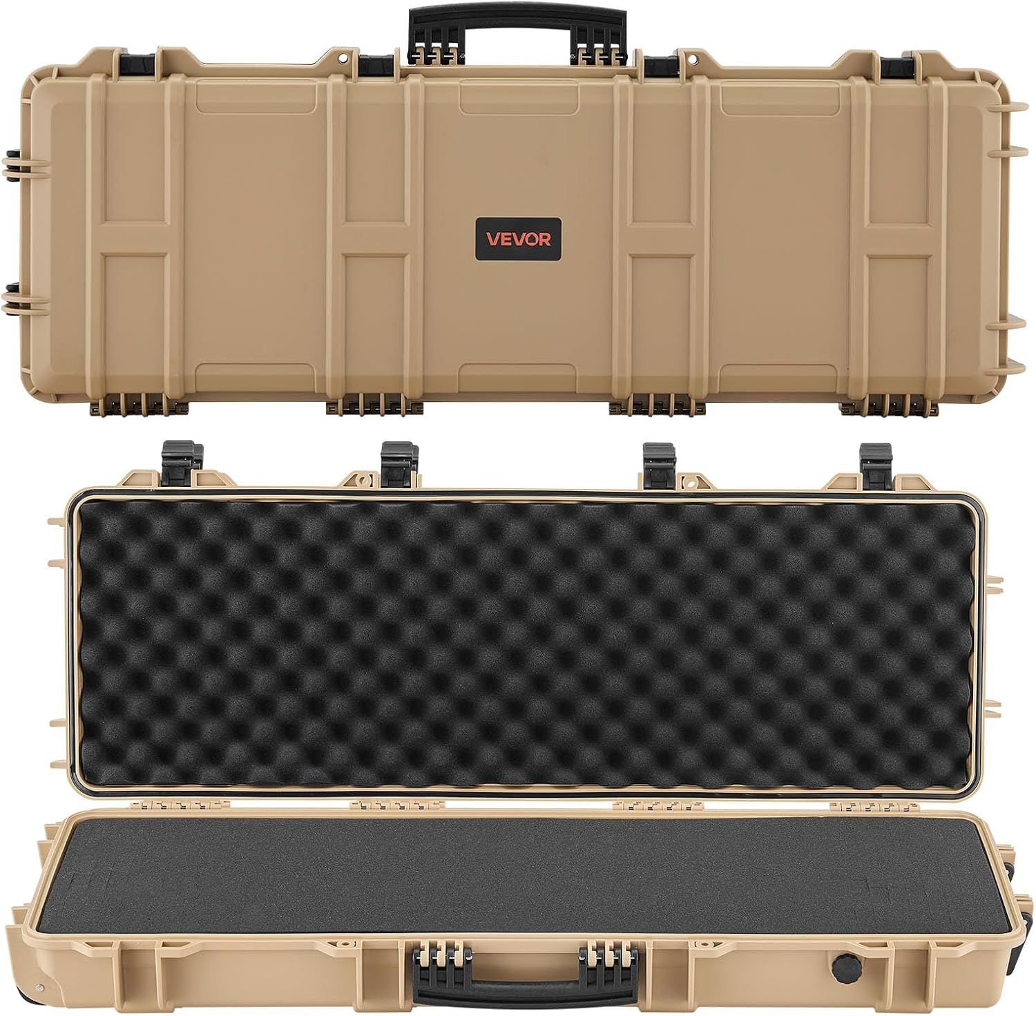 image:imageVEVOR Rifle Case Rifle Hard Case with 4 Layers Fullyprotective Foams Lockable Hard Gun Case with Wheels IP67 Waterproof amp Crushproof for Rifles or ShotgunsKhaki
