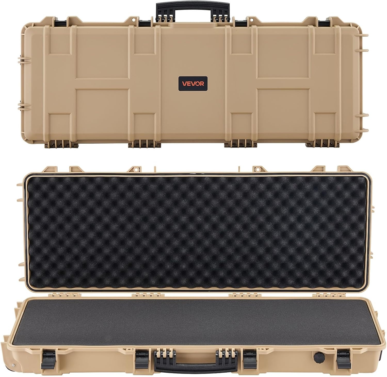 image:imageVEVOR Rifle Case Rifle Hard Case with 4 Layers Fullyprotective Foams Lockable Hard Gun Case with Wheels IP67 Waterproof amp Crushproof for Rifles or ShotgunsKhaki