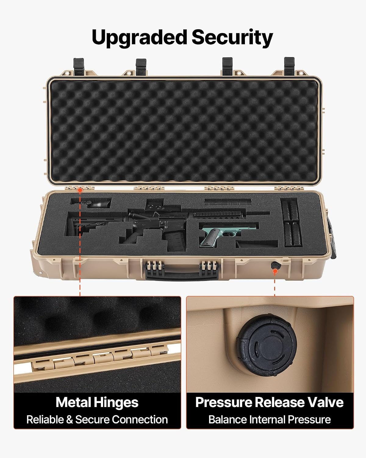 image:imageVEVOR Rifle Case Rifle Hard Case with 4 Layers Fullyprotective Foams Lockable Hard Gun Case with Wheels IP67 Waterproof amp Crushproof for Rifles or ShotgunsKhaki