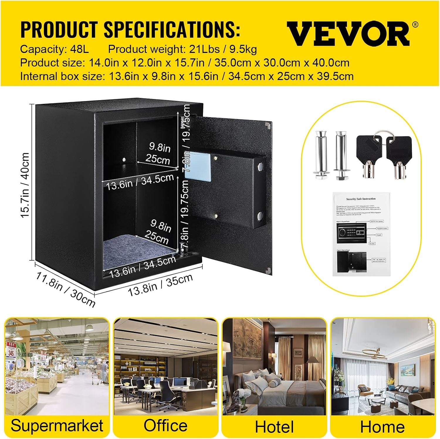 image:imageVEVOR Safe Box 21 CUFT Fingerprint Safe Box for Money w 2 Keys amp Digital Keypad Q235 Steel Fireproof Safe Box for Storing Cash Jewelry Pistols Documents Watches in Home amp Office amp Hotel17 cubic feet
