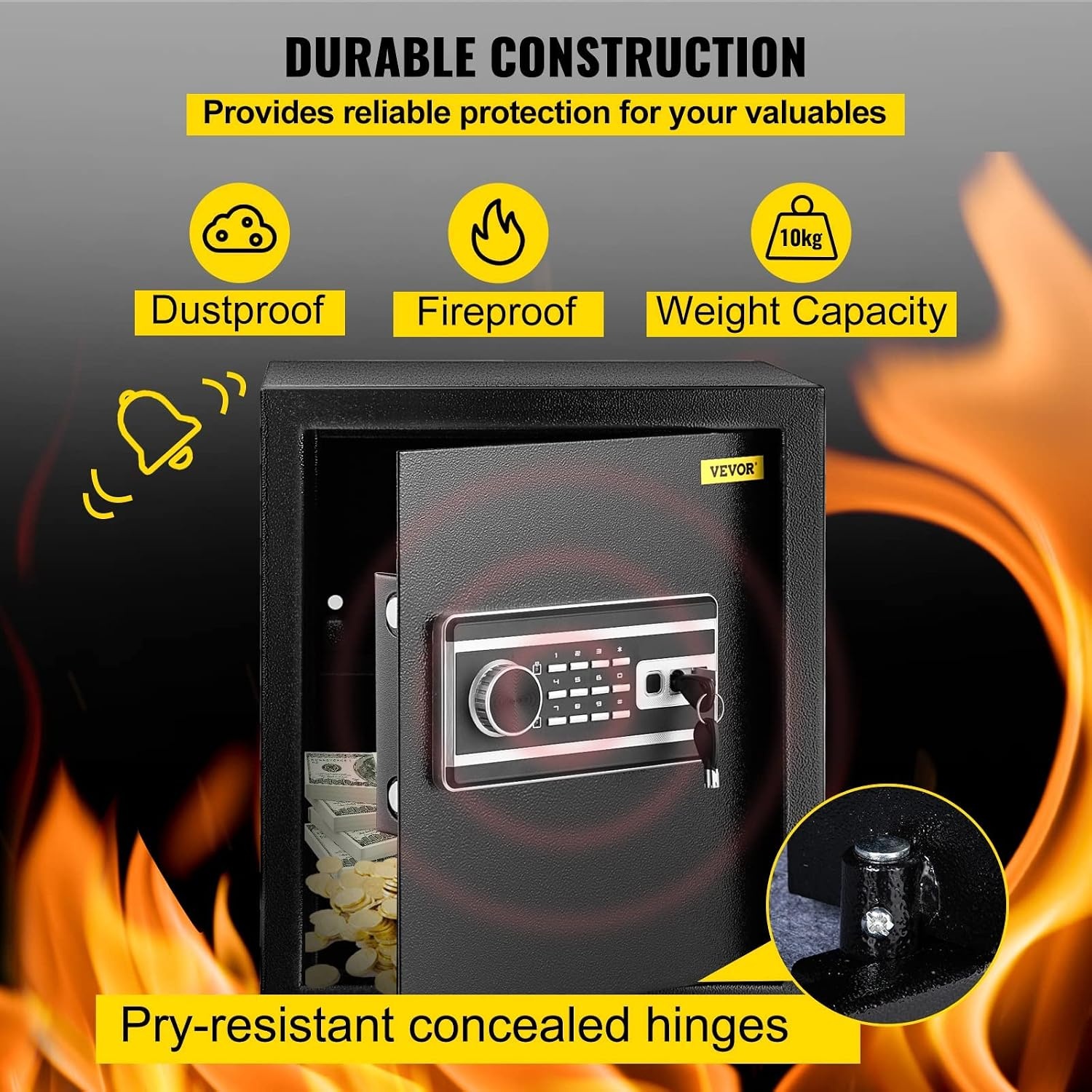 image:imageVEVOR Safe Box 21 CUFT Fingerprint Safe Box for Money w 2 Keys amp Digital Keypad Q235 Steel Fireproof Safe Box for Storing Cash Jewelry Pistols Documents Watches in Home amp Office amp Hotel17 cubic feet