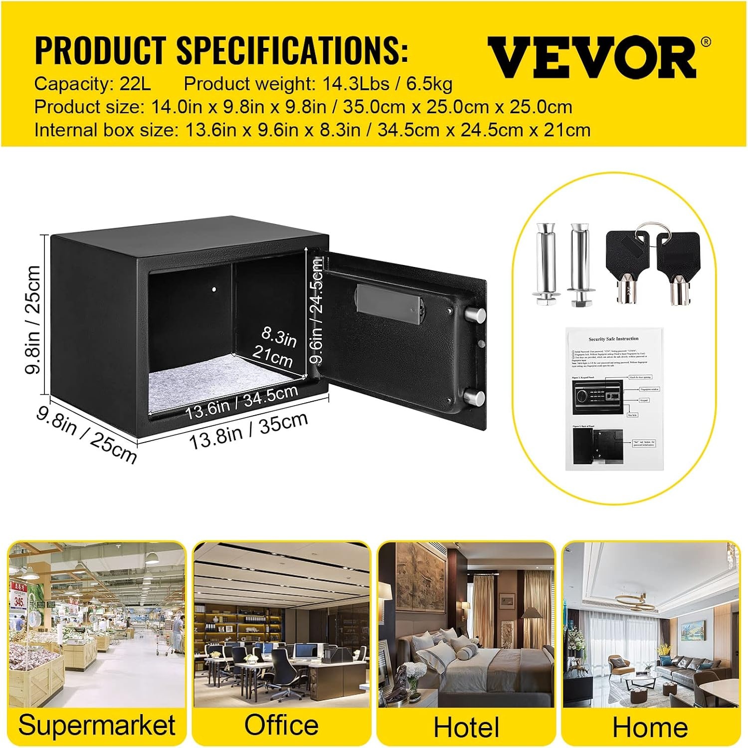 image:imageVEVOR Safe Box 21 CUFT Fingerprint Safe Box for Money w 2 Keys amp Digital Keypad Q235 Steel Fireproof Safe Box for Storing Cash Jewelry Pistols Documents Watches in Home amp Office amp Hotel08 cubic feet