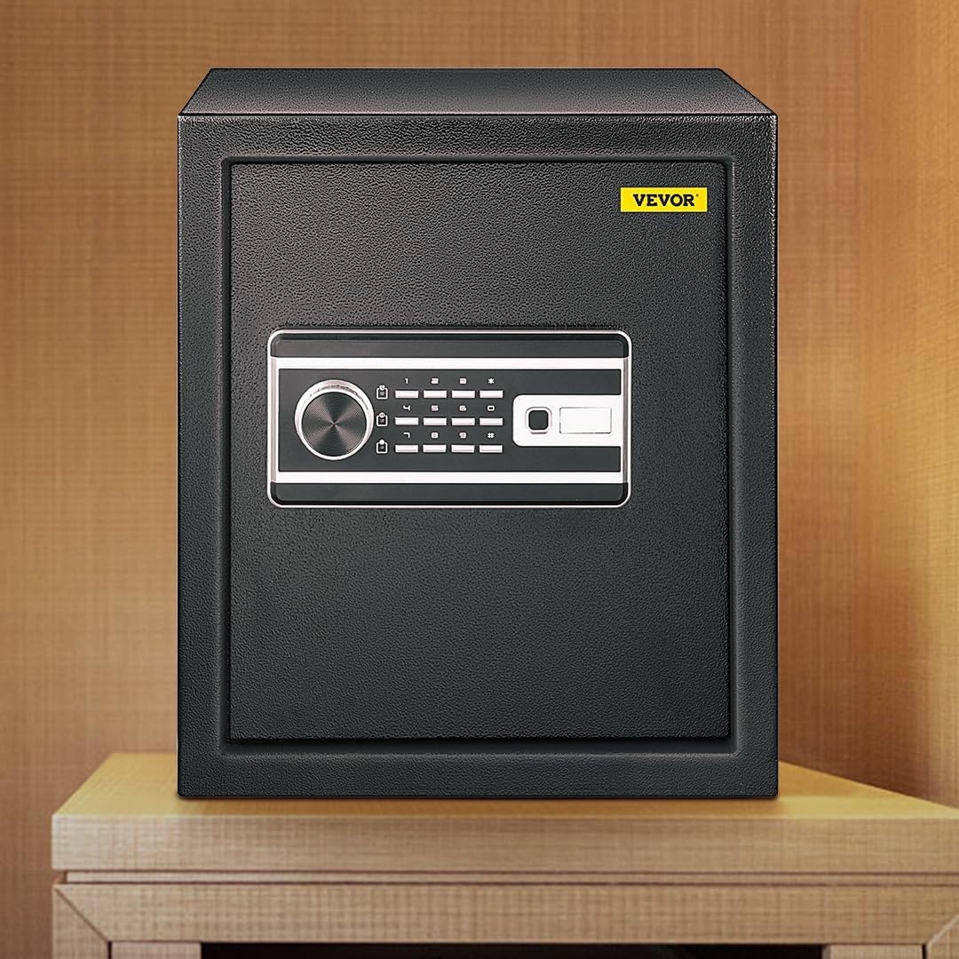 image:imageVEVOR Safe Box 21 CUFT Fingerprint Safe Box for Money w 2 Keys amp Digital Keypad Q235 Steel Fireproof Safe Box for Storing Cash Jewelry Pistols Documents Watches in Home amp Office amp Hotel17 cubic feet