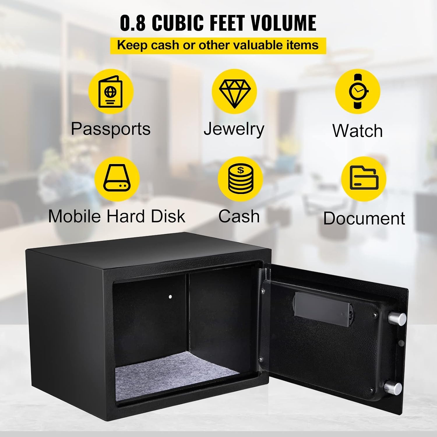 image:imageVEVOR Safe Box 21 CUFT Fingerprint Safe Box for Money w 2 Keys amp Digital Keypad Q235 Steel Fireproof Safe Box for Storing Cash Jewelry Pistols Documents Watches in Home amp Office amp Hotel08 cubic feet