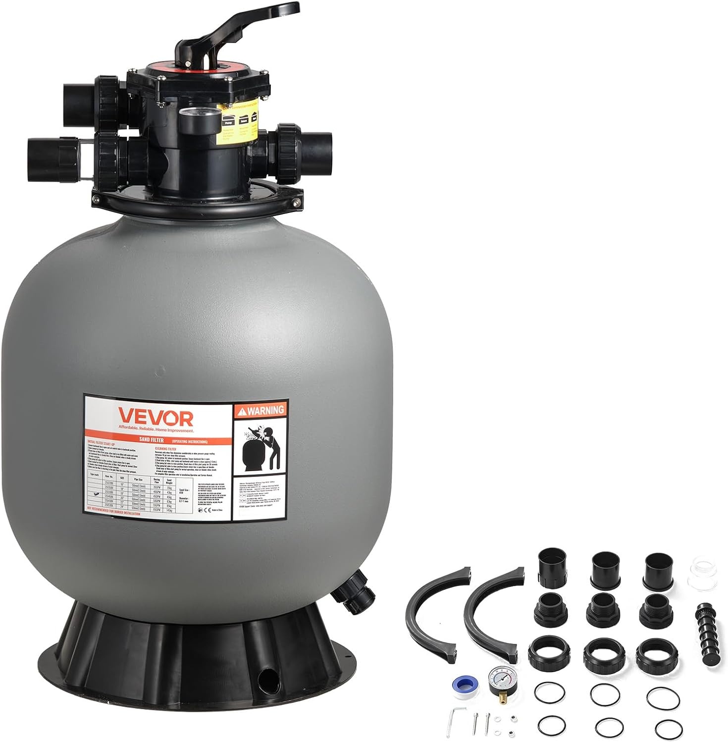 image:imageVEVOR Sand Filter 24Inch 65 GPM Above Inground Swimming Pool Sand Filter System with 7Way MultiPort Valve Backwash Rinse Recirculate Waste Winter Closed Modes for Above In Ground Pools20Inch  50 GPM