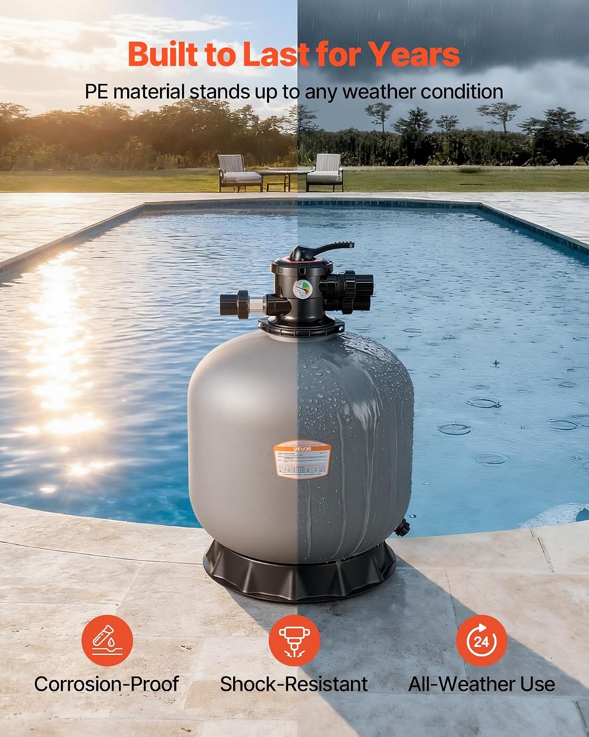 image:imageVEVOR Sand Filter 24Inch 65 GPM Above Inground Swimming Pool Sand Filter System with 7Way MultiPort Valve Backwash Rinse Recirculate Waste Winter Closed Modes for Above In Ground Pools24Inch  65 GPM
