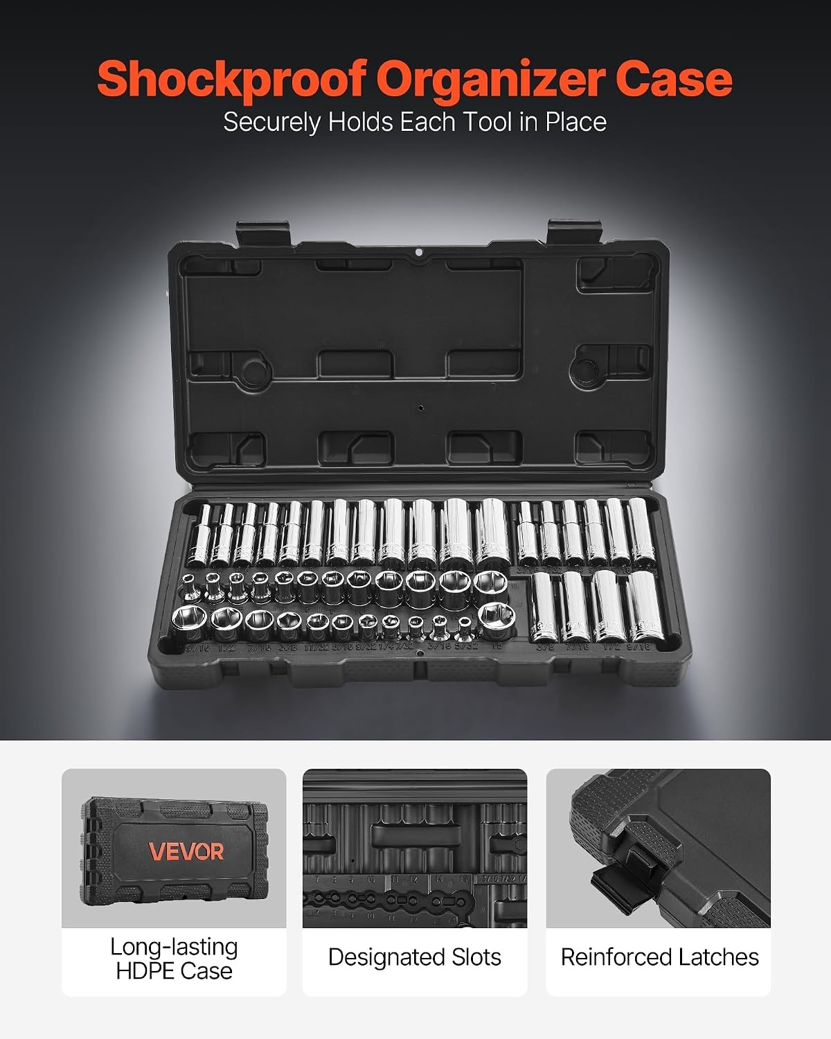 image:imageVEVOR Socket Set 76 Pieces 38 inch Drive Socket and Ratchet Set SAE and Metric Deep and Shallow Mechanic Tool Kit with Accessories and Storage Case CRV Alloy Steel for Automotive Repair14