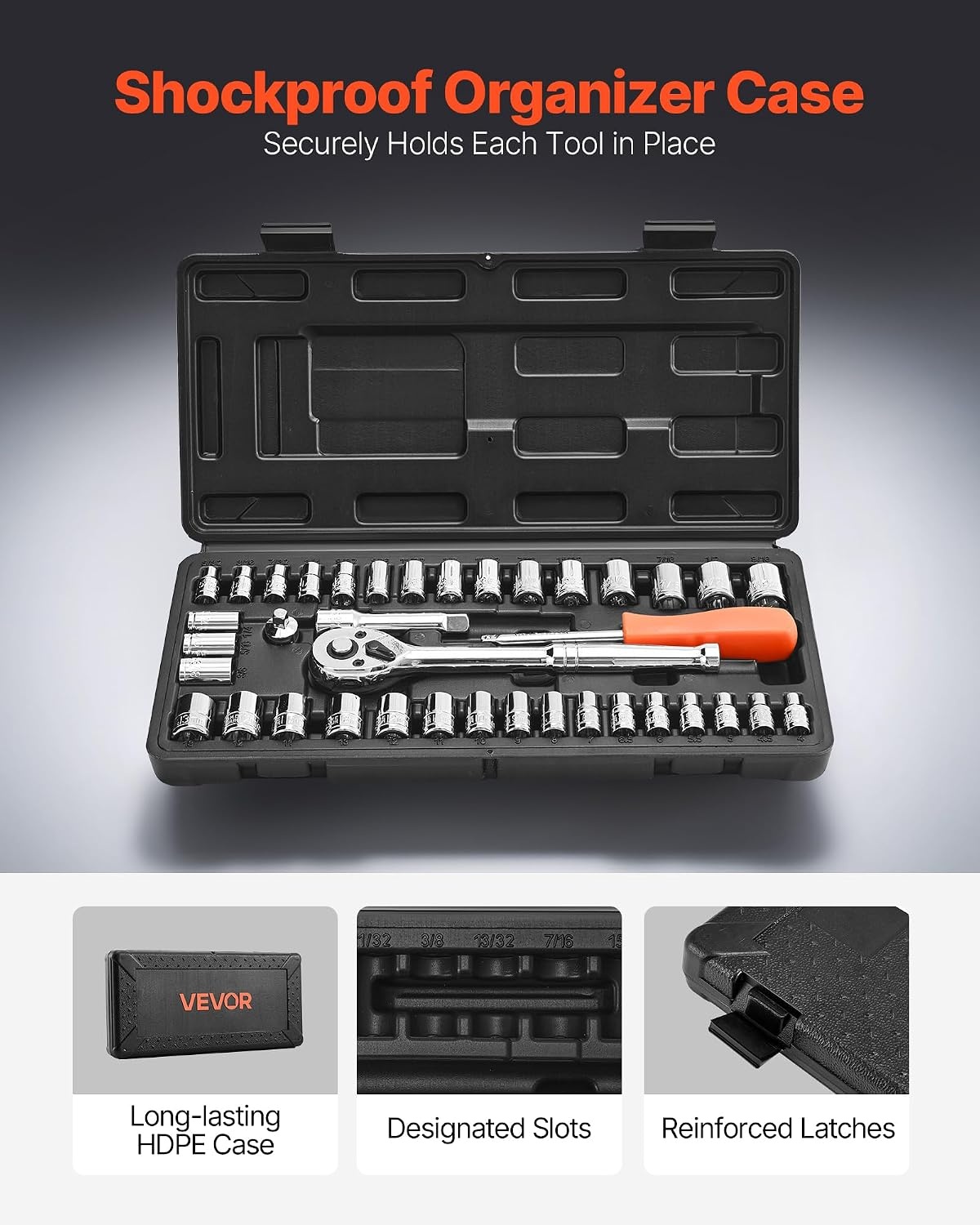 image:imageVEVOR Socket Set 76 Pieces 38 inch Drive Socket and Ratchet Set SAE and Metric Deep and Shallow Mechanic Tool Kit with Accessories and Storage Case CRV Alloy Steel for Automotive Repair1438