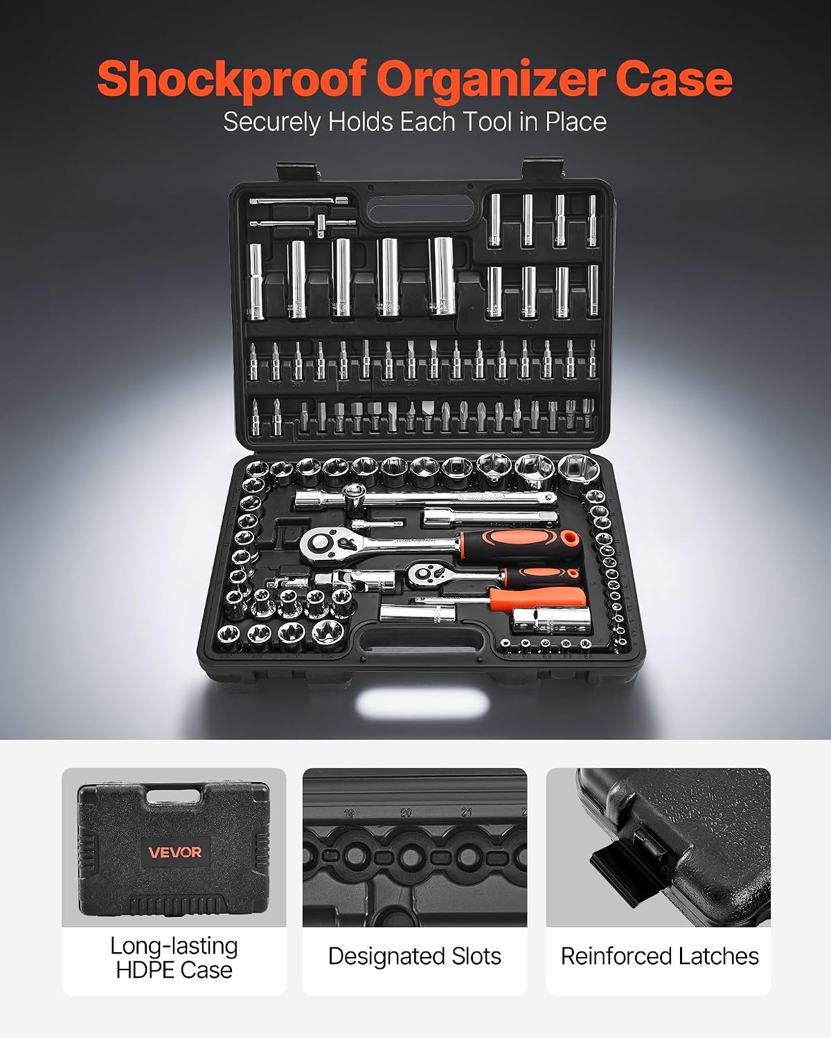 image:imageVEVOR Socket Set 76 Pieces 38 inch Drive Socket and Ratchet Set SAE and Metric Deep and Shallow Mechanic Tool Kit with Accessories and Storage Case CRV Alloy Steel for Automotive Repair1412