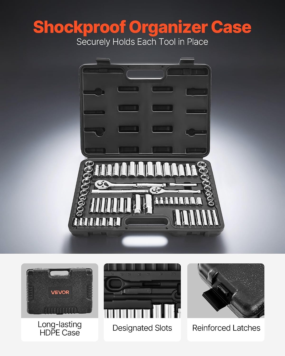 image:imageVEVOR Socket Set 76 Pieces 38 inch Drive Socket and Ratchet Set SAE and Metric Deep and Shallow Mechanic Tool Kit with Accessories and Storage Case CRV Alloy Steel for Automotive Repair1438