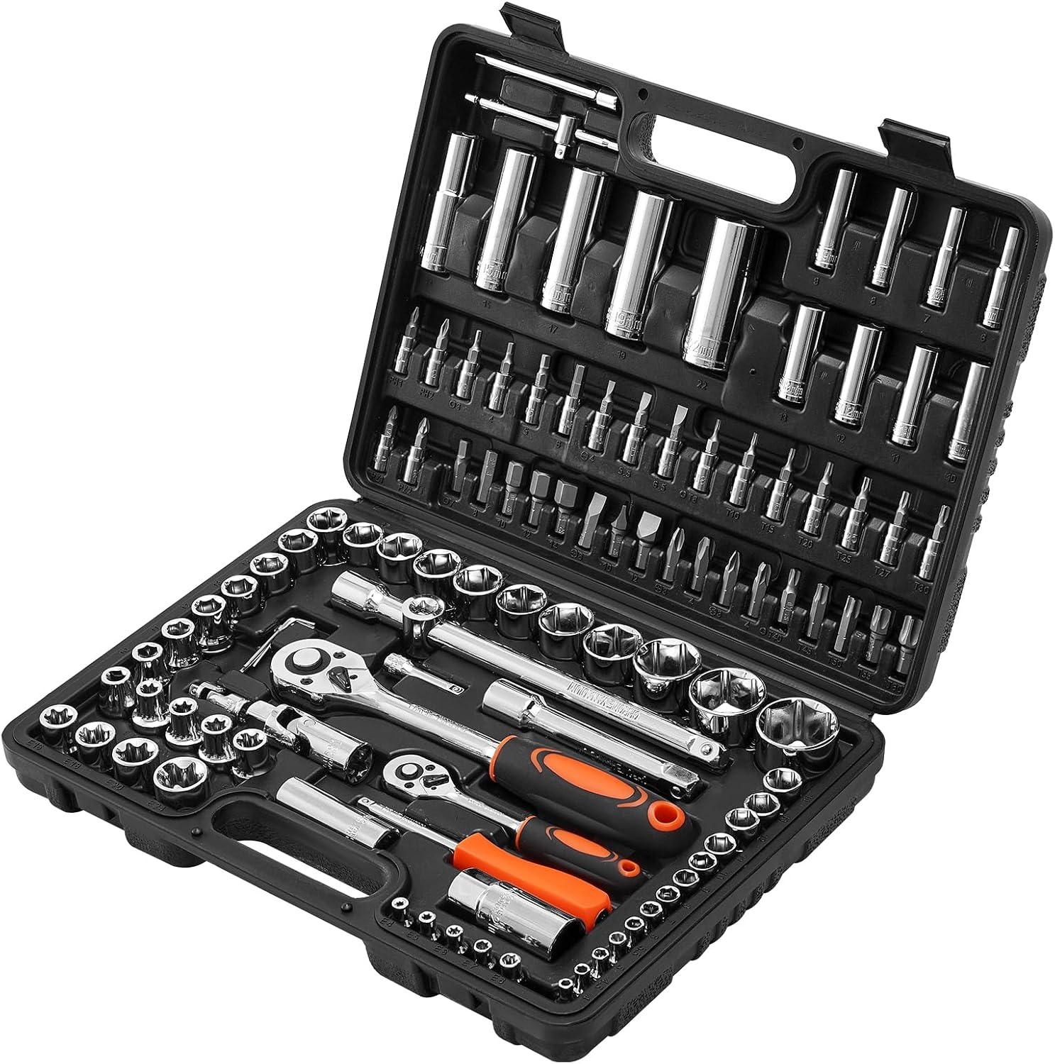 image:imageVEVOR Socket Set 76 Pieces 38 inch Drive Socket and Ratchet Set SAE and Metric Deep and Shallow Mechanic Tool Kit with Accessories and Storage Case CRV Alloy Steel for Automotive Repair1412