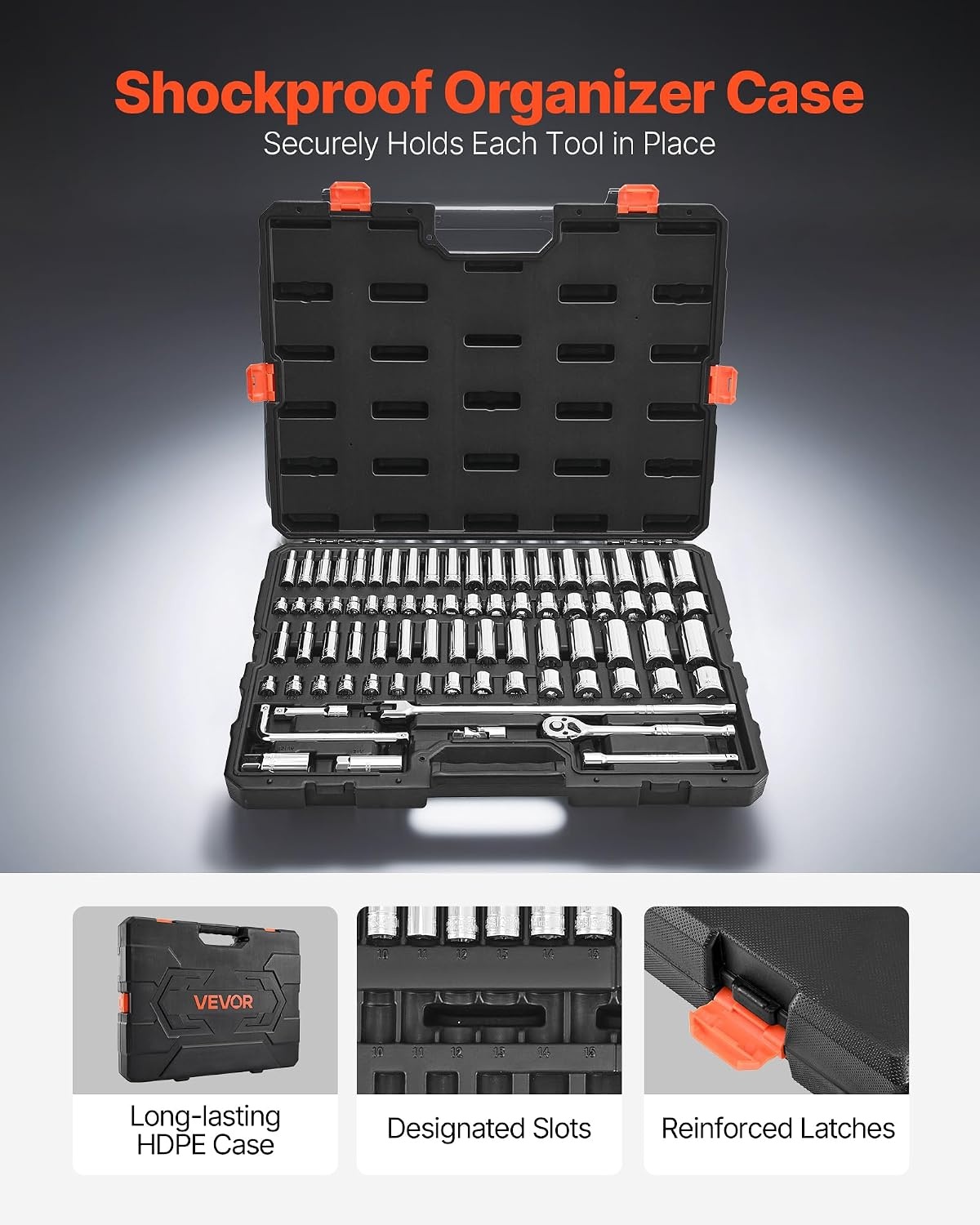 image:imageVEVOR Socket Set 76 Pieces 38 inch Drive Socket and Ratchet Set SAE and Metric Deep and Shallow Mechanic Tool Kit with Accessories and Storage Case CRV Alloy Steel for Automotive Repair38