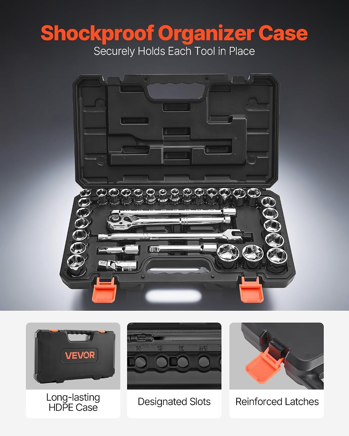 image:imageVEVOR Socket Set 76 Pieces 38 inch Drive Socket and Ratchet Set SAE and Metric Deep and Shallow Mechanic Tool Kit with Accessories and Storage Case CRV Alloy Steel for Automotive Repair12