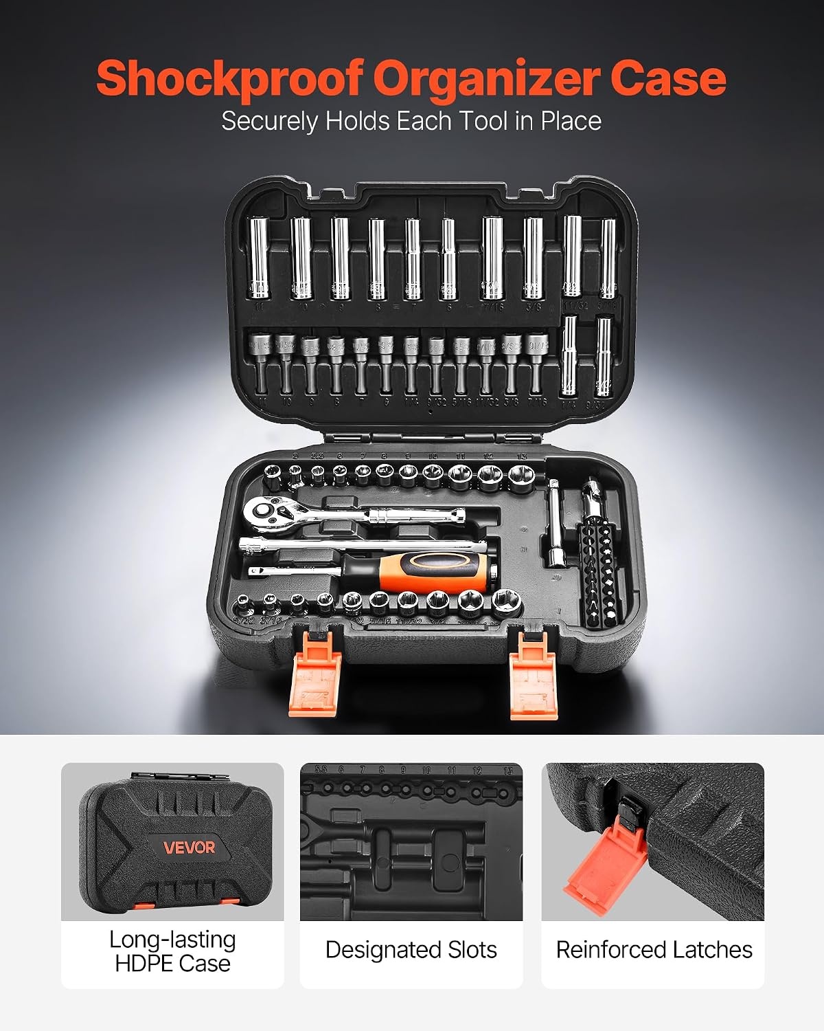 image:imageVEVOR Socket Set 76 Pieces 38 inch Drive Socket and Ratchet Set SAE and Metric Deep and Shallow Mechanic Tool Kit with Accessories and Storage Case CRV Alloy Steel for Automotive Repair14