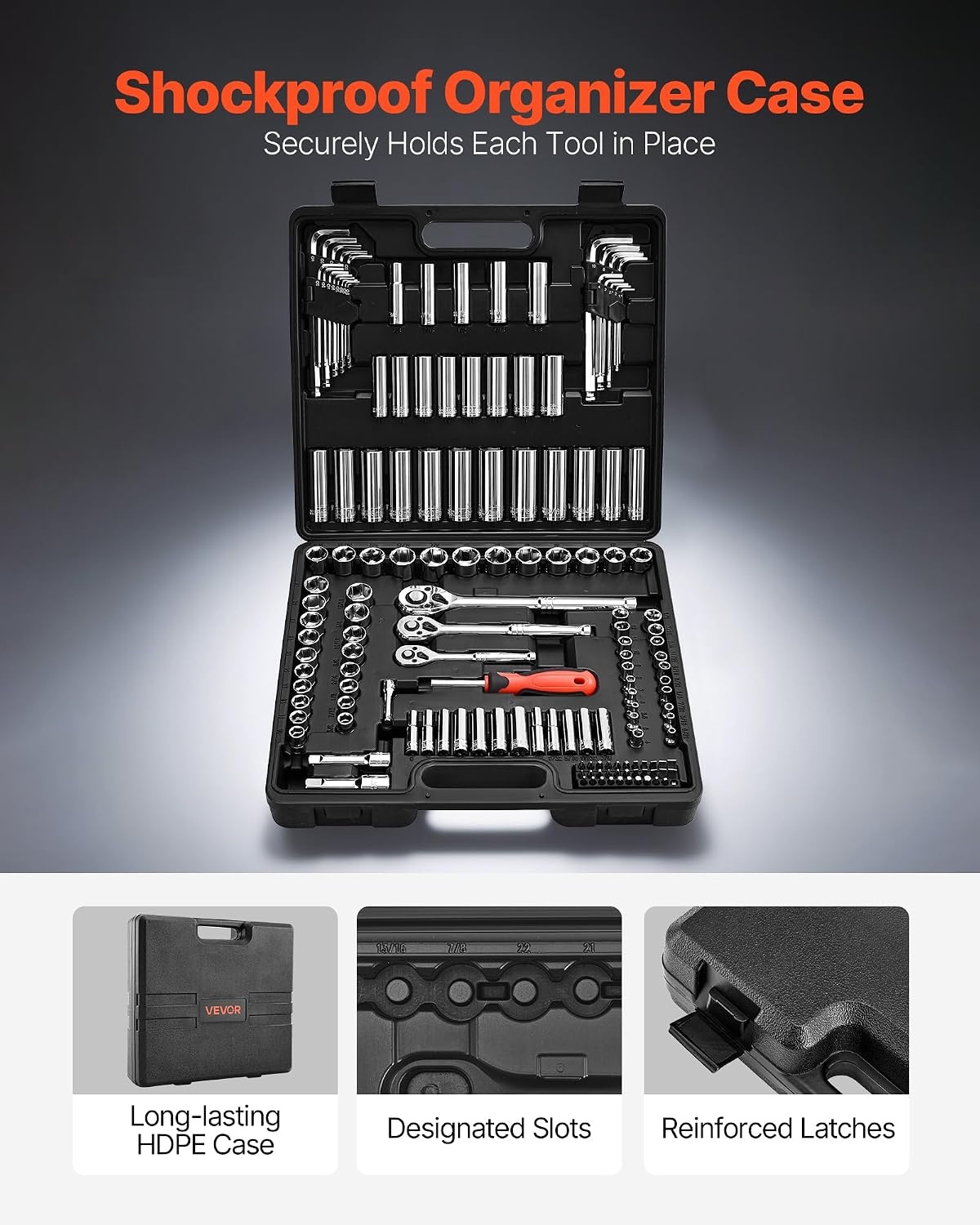 image:imageVEVOR Socket Set 76 Pieces 38 inch Drive Socket and Ratchet Set SAE and Metric Deep and Shallow Mechanic Tool Kit with Accessories and Storage Case CRV Alloy Steel for Automotive Repair143812